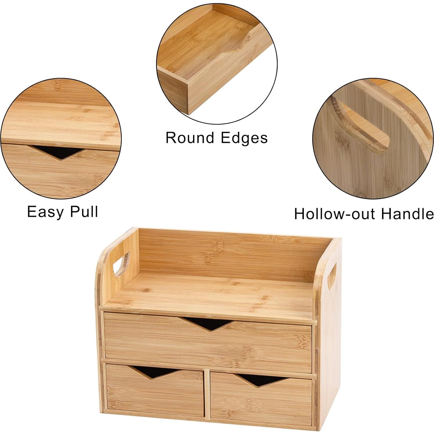 Organizador de escritorio Hacaroa de bambú 3 niveles 3 cajones