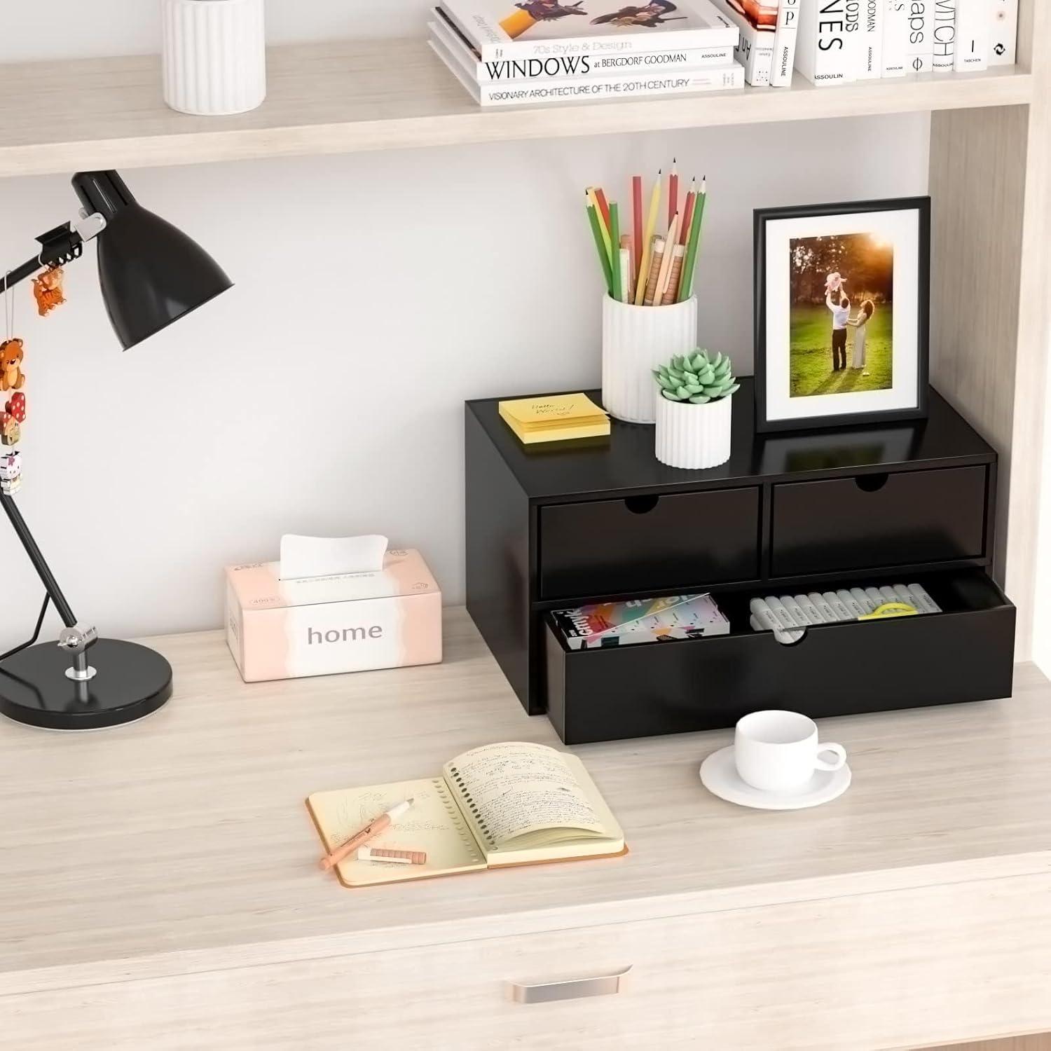 Organizador de Escritorio Wisuce de Bambú Negro - 3 Cajones