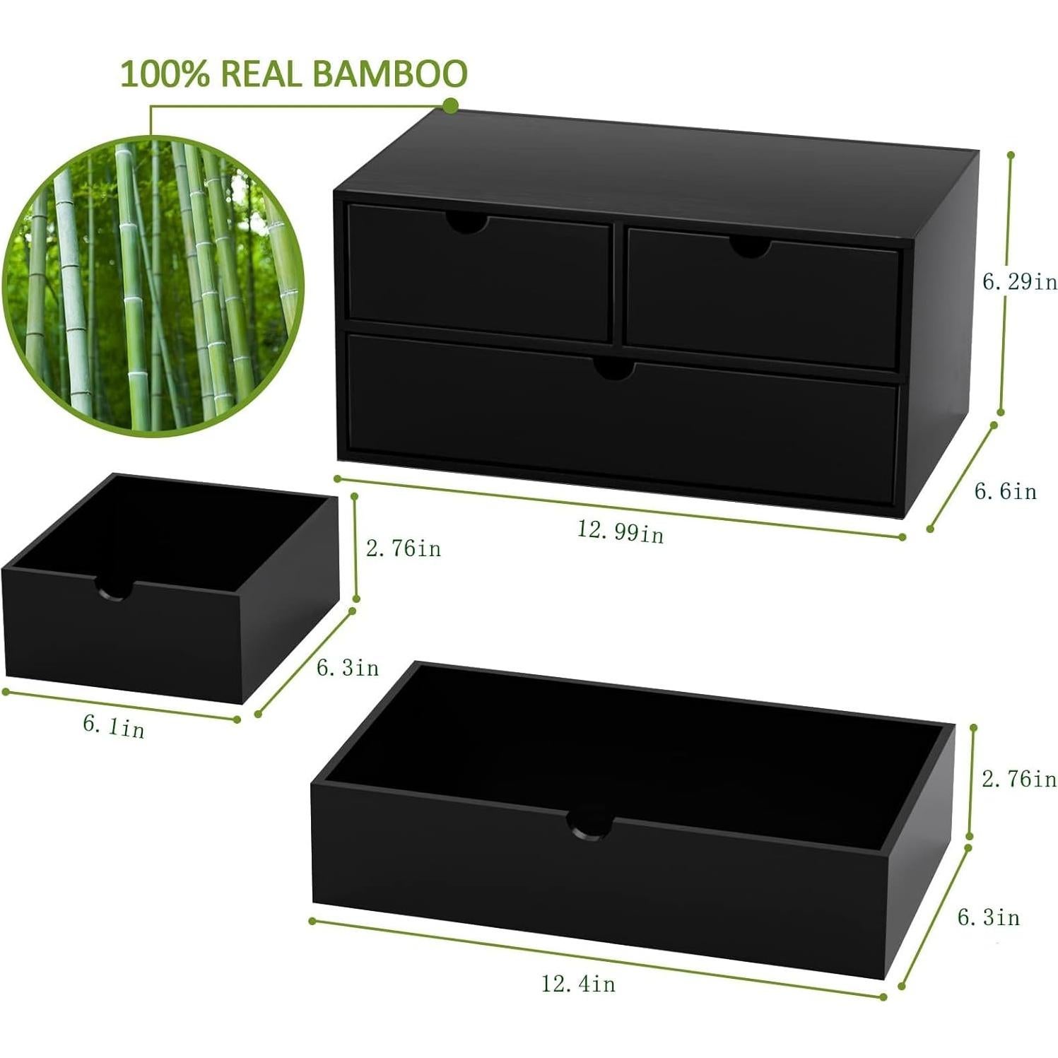 Organizador de Escritorio Wisuce de Bambú Negro - 3 Cajones