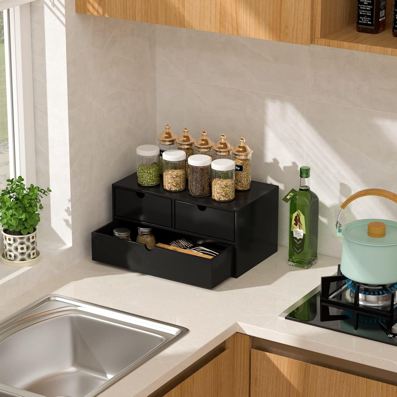 Organizador de Escritorio Wisuce de Bambú Negro - 3 Cajones