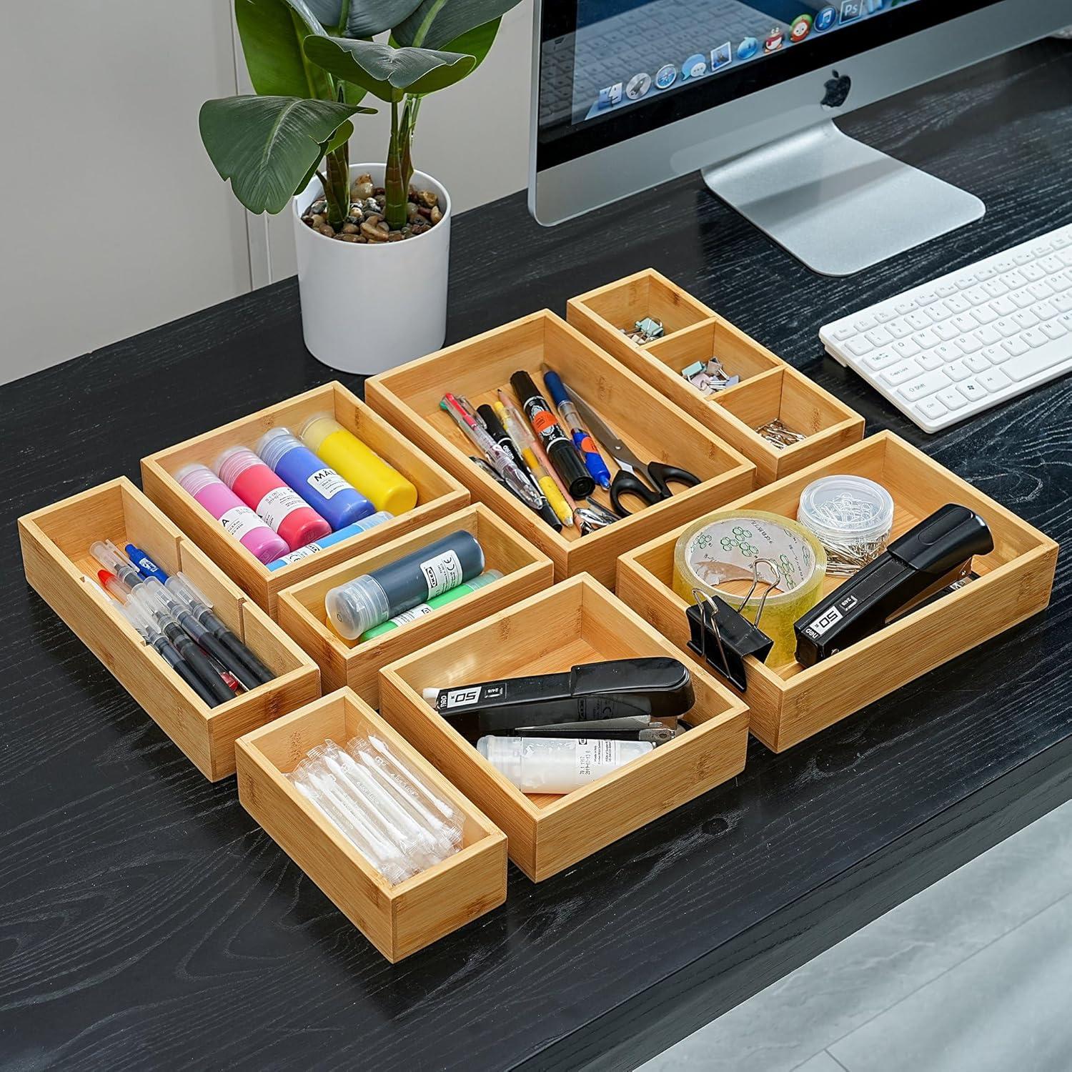 Organizador de Cajones Fabsome, Set de 9 Cajas de Bambú