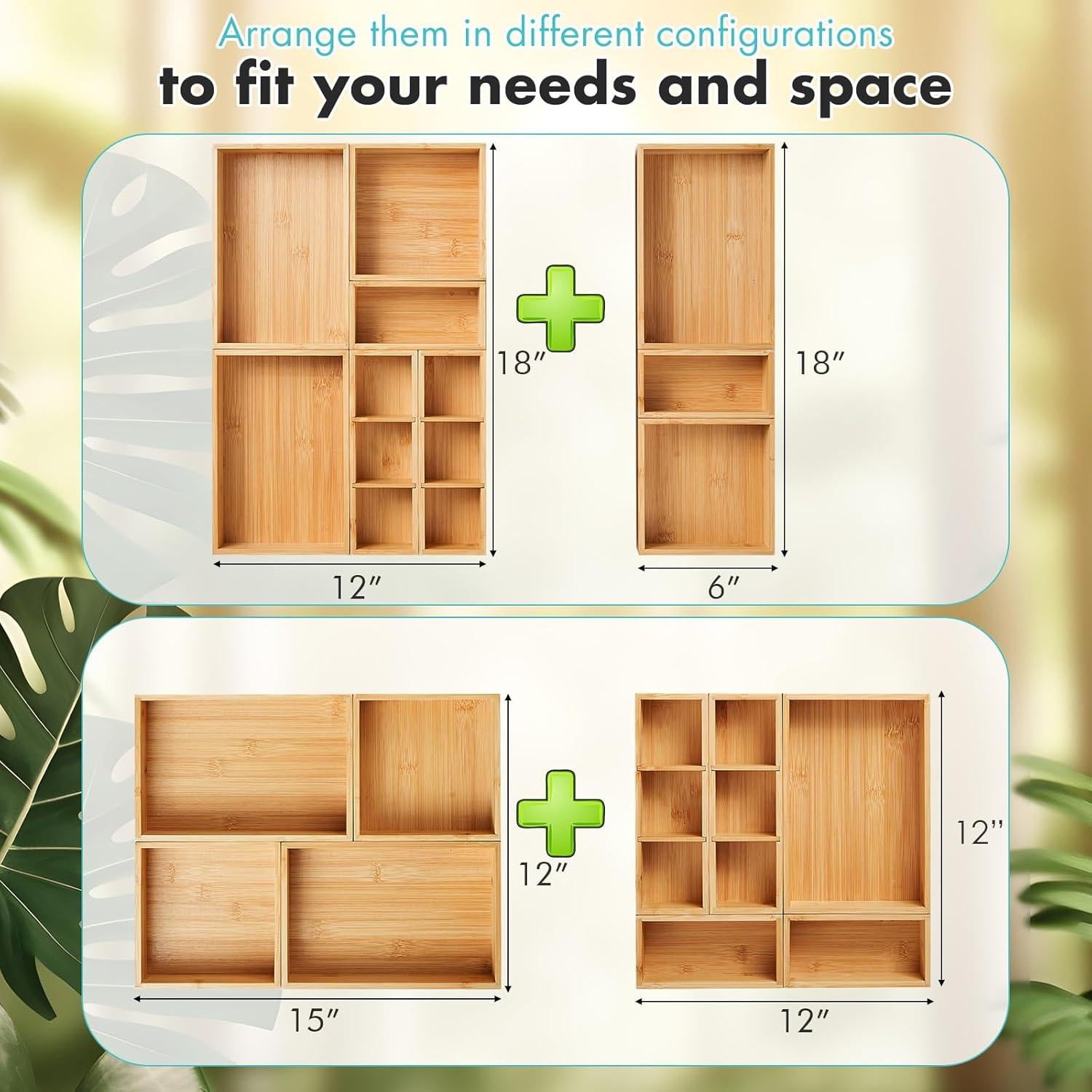 Organizador de Cajones Fabsome, Set de 9 Cajas de Bambú