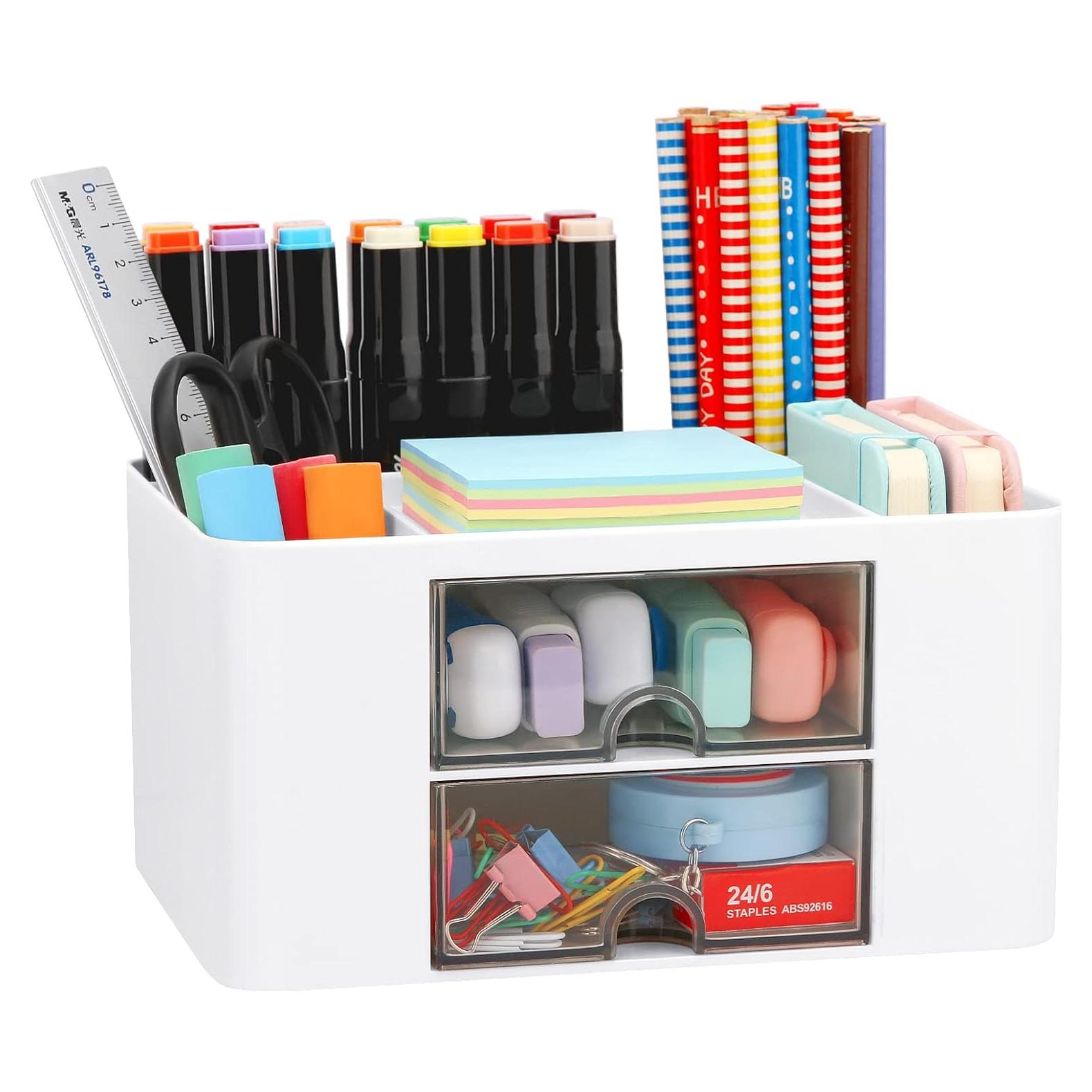 Organizador de Escritorio LETURE Blanco con 2 Cajones y 5 Compartimentos