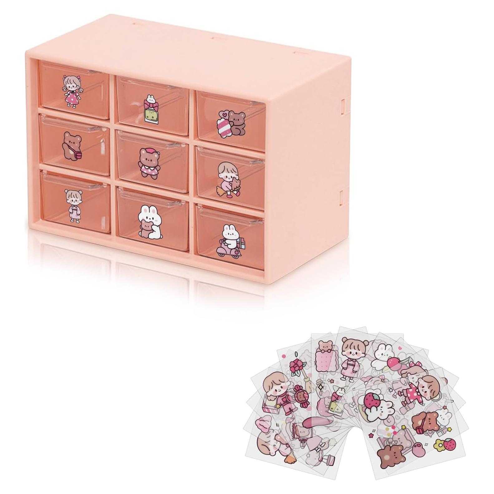 Organizador de Escritorio HMIEPRS Rosa con 9 Cajones Removibles