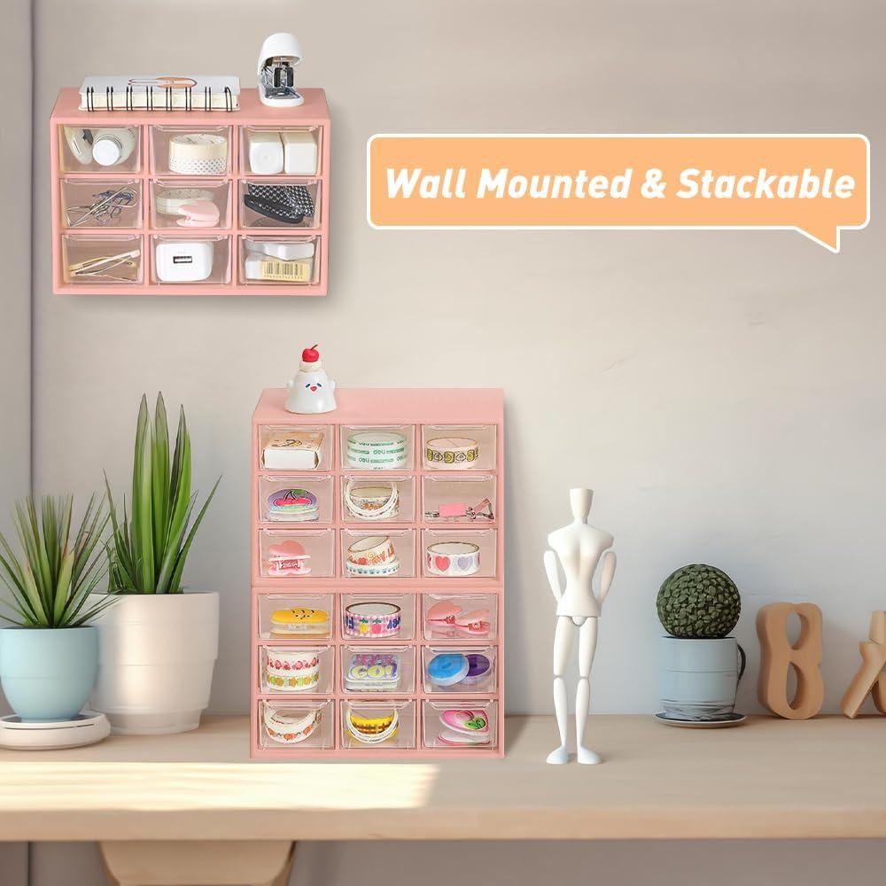 Organizador de Escritorio HMIEPRS Rosa con 9 Cajones Removibles