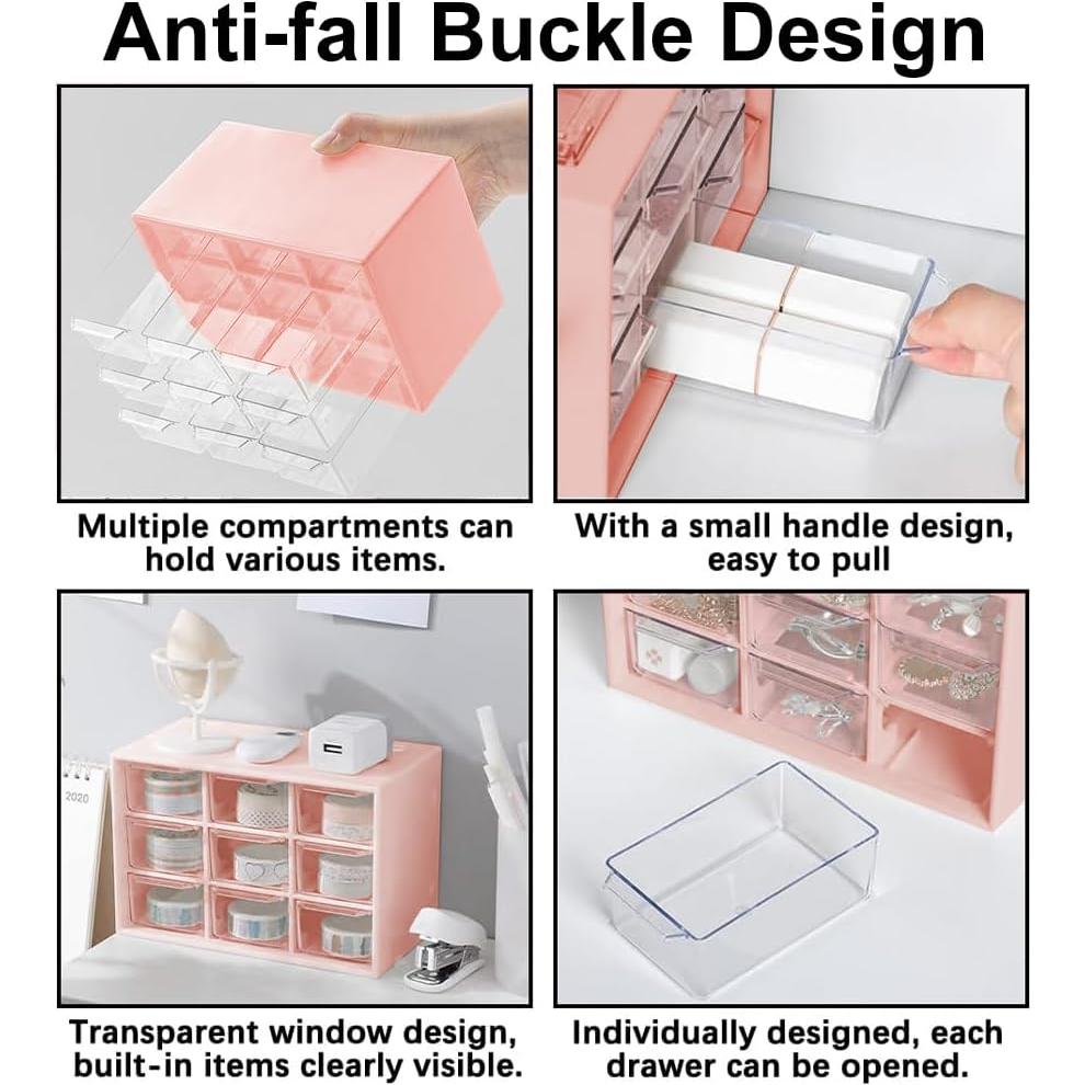 Organizador de Escritorio HMIEPRS Rosa con 9 Cajones Removibles