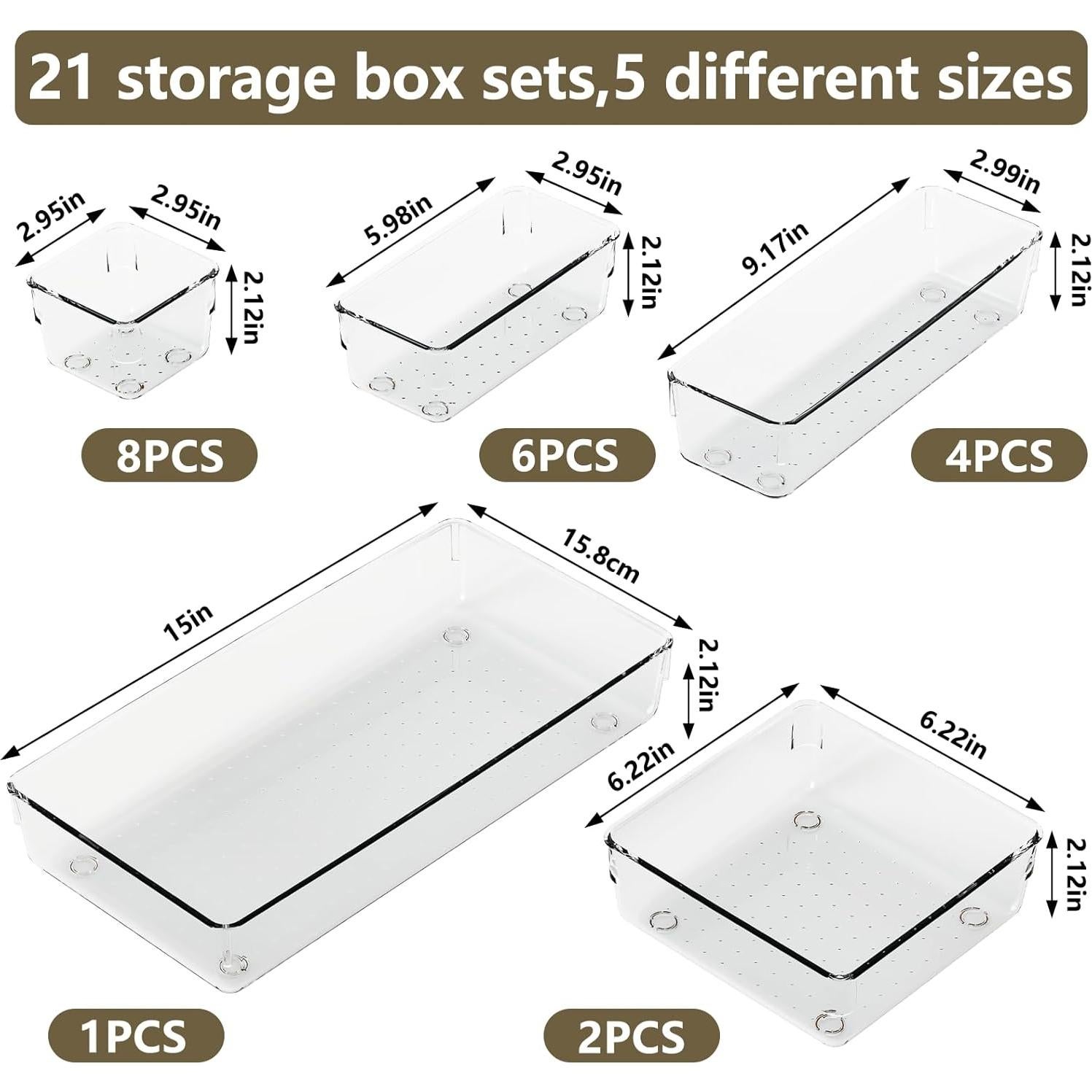 Juego de organizadores de cajones Maxset 21 piezas transparentes