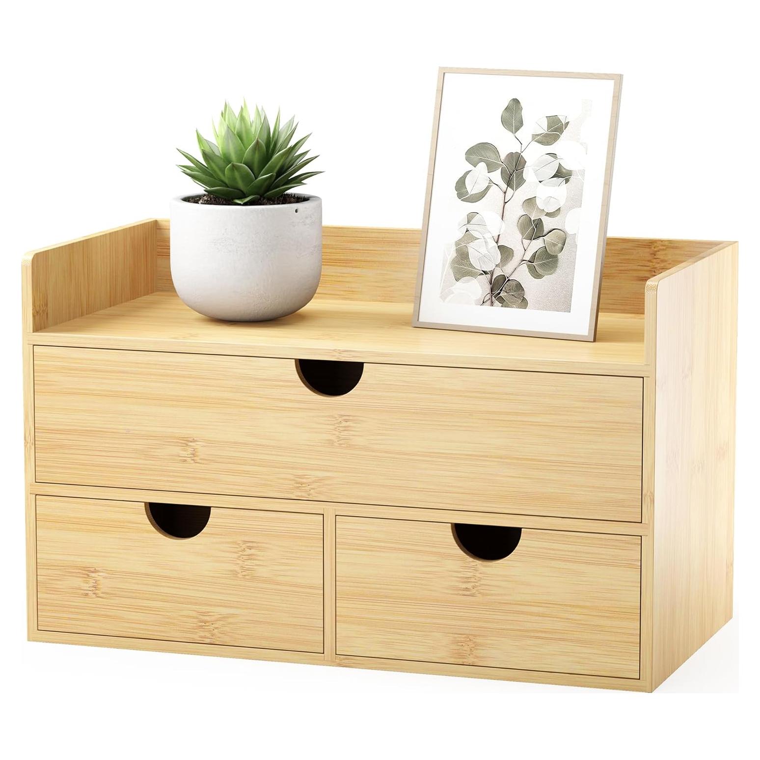 Organizador de Escritorio de Bambú Wisdture 3 Cajones 19x32.9x20cm