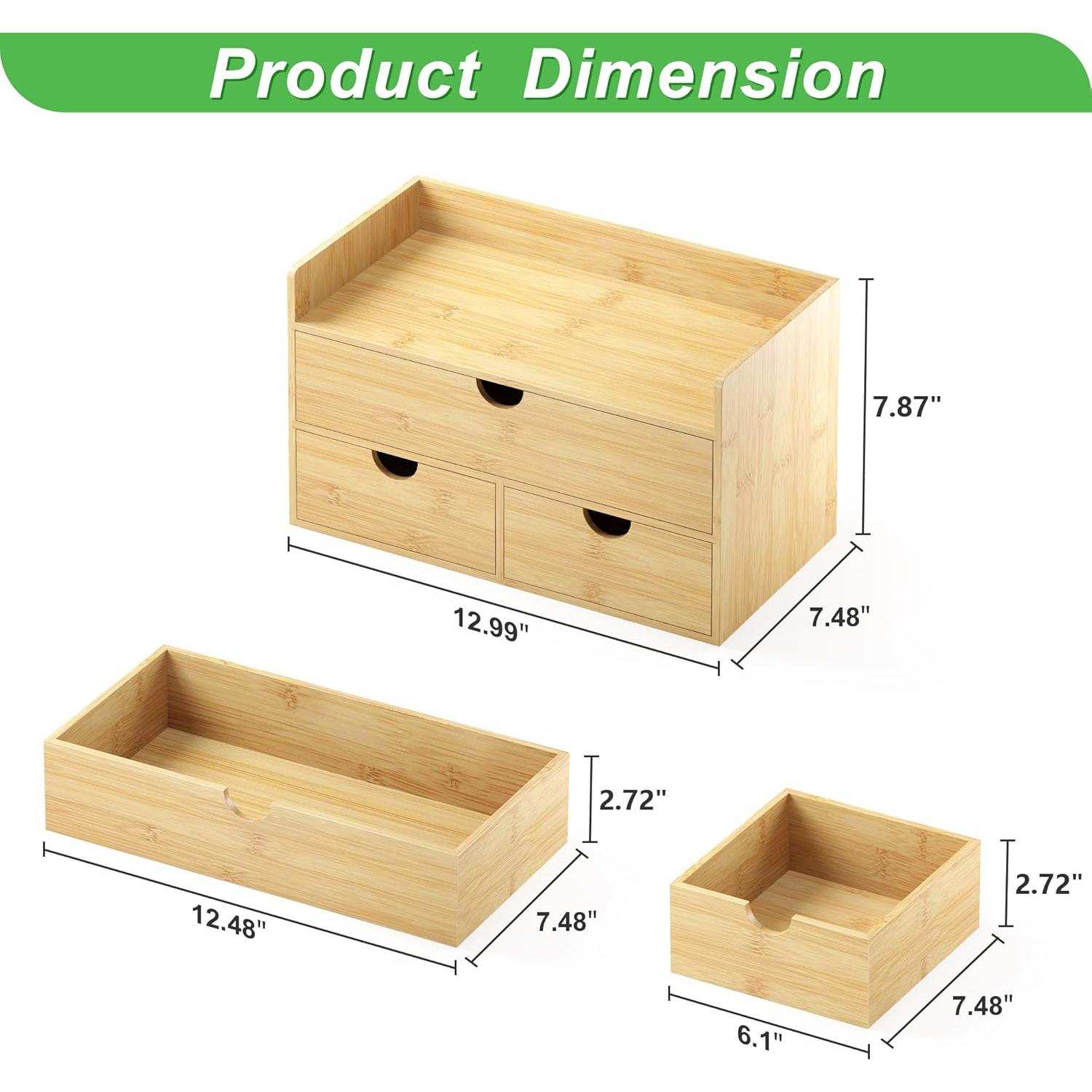 Organizador de Escritorio de Bambú Wisdture 3 Cajones 19x32.9x20cm