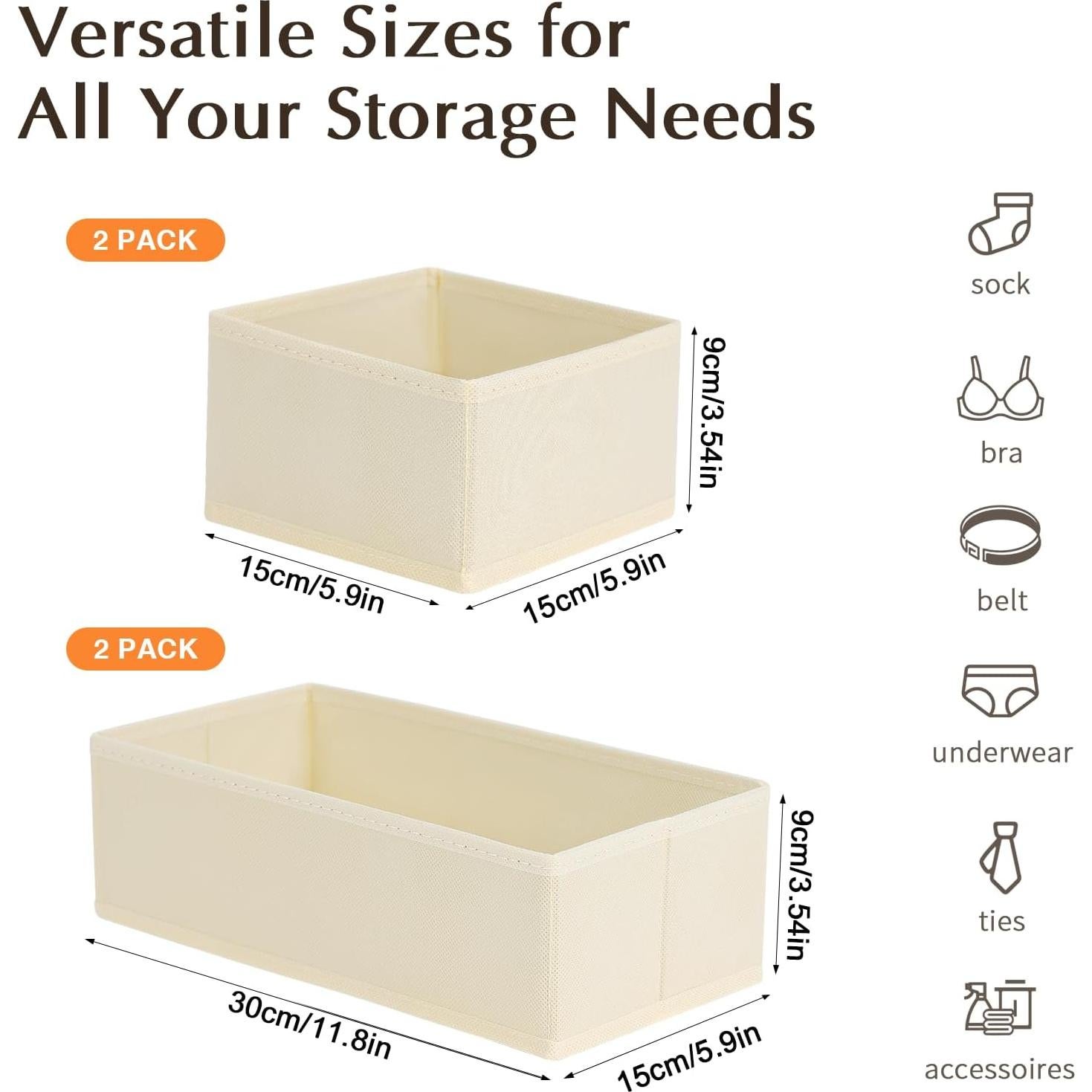 DIMJ Organizadores de Cajones Plegables Beige Set de 4