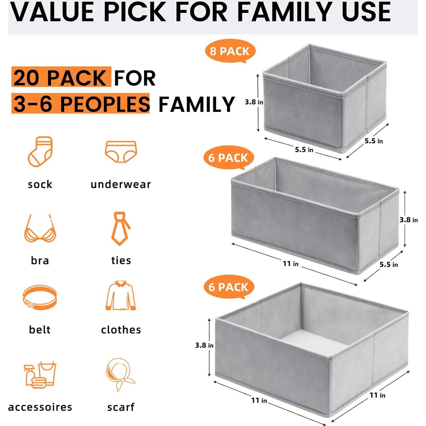 Organizadores de Cajones Criusia 20 Paquete Tela Gris 9.7 cm