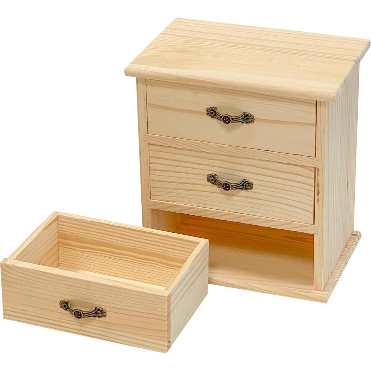 Paquete de 2 cajas de madera Cregugua con 3 cajones 16x10x18 cm