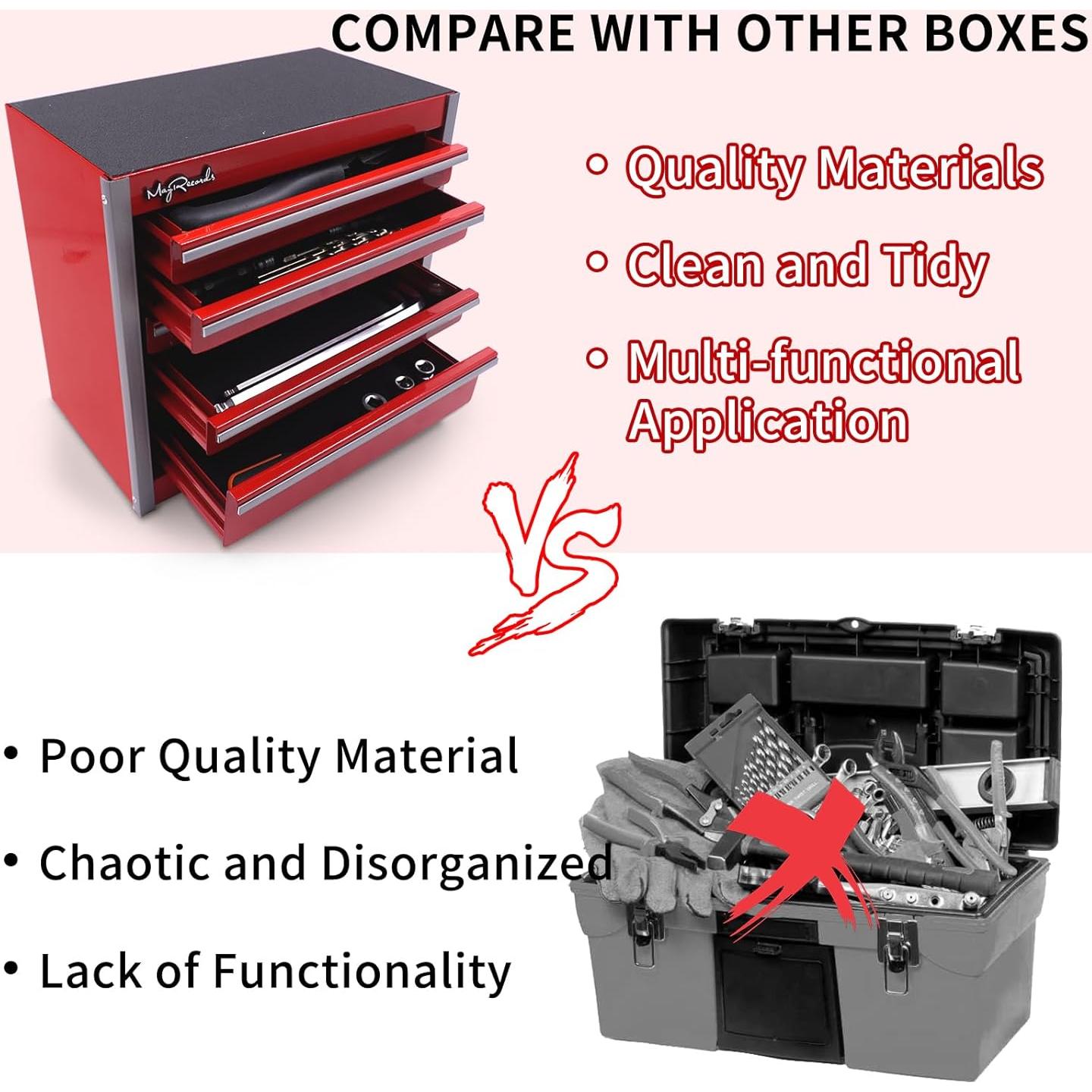 Caja de herramientas metálica mini roja 5 cajones 21.5x11.5 cm