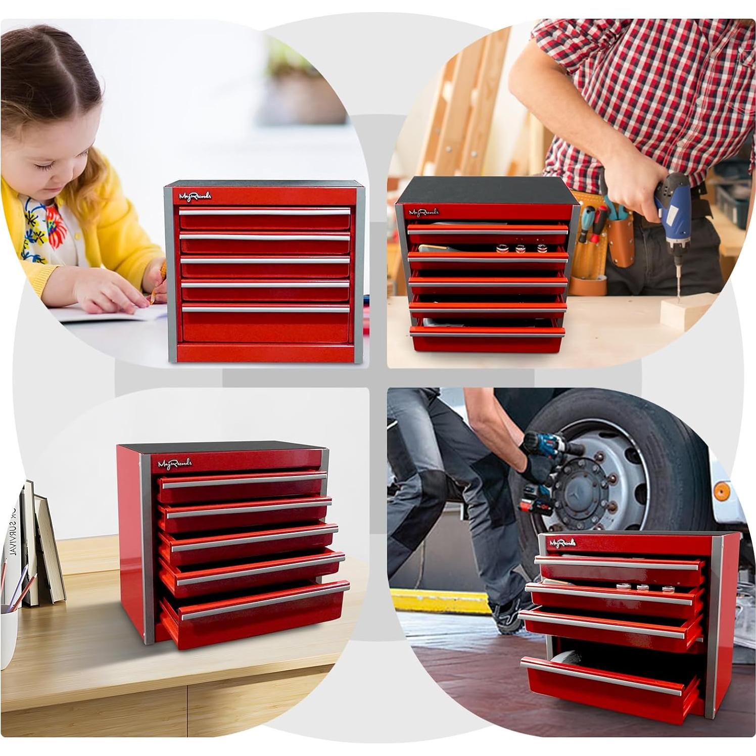 Caja de herramientas metálica mini roja 5 cajones 21.5x11.5 cm