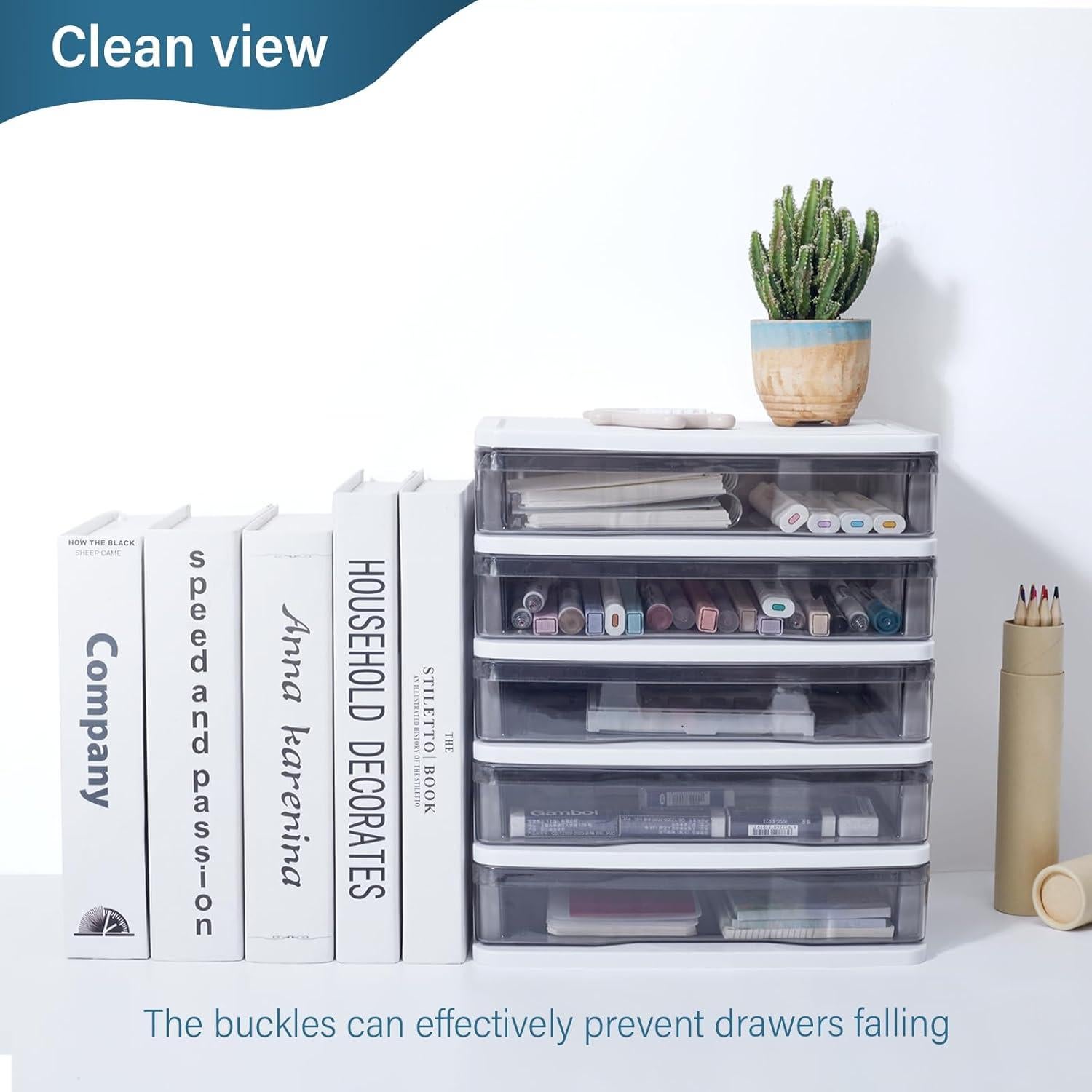 Organizador de Escritorio Charmewooden 5 Cajones Transparentes