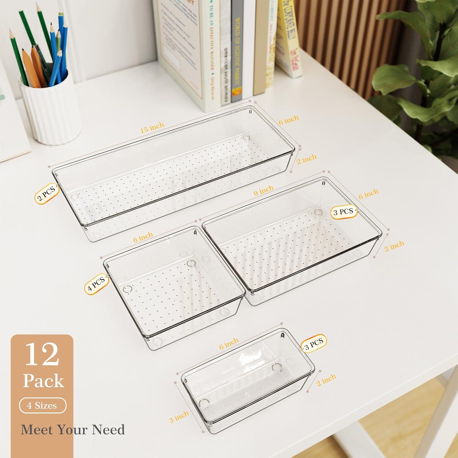 Organizador de Cajones Criusia, Set de 12 Piezas Transparentes