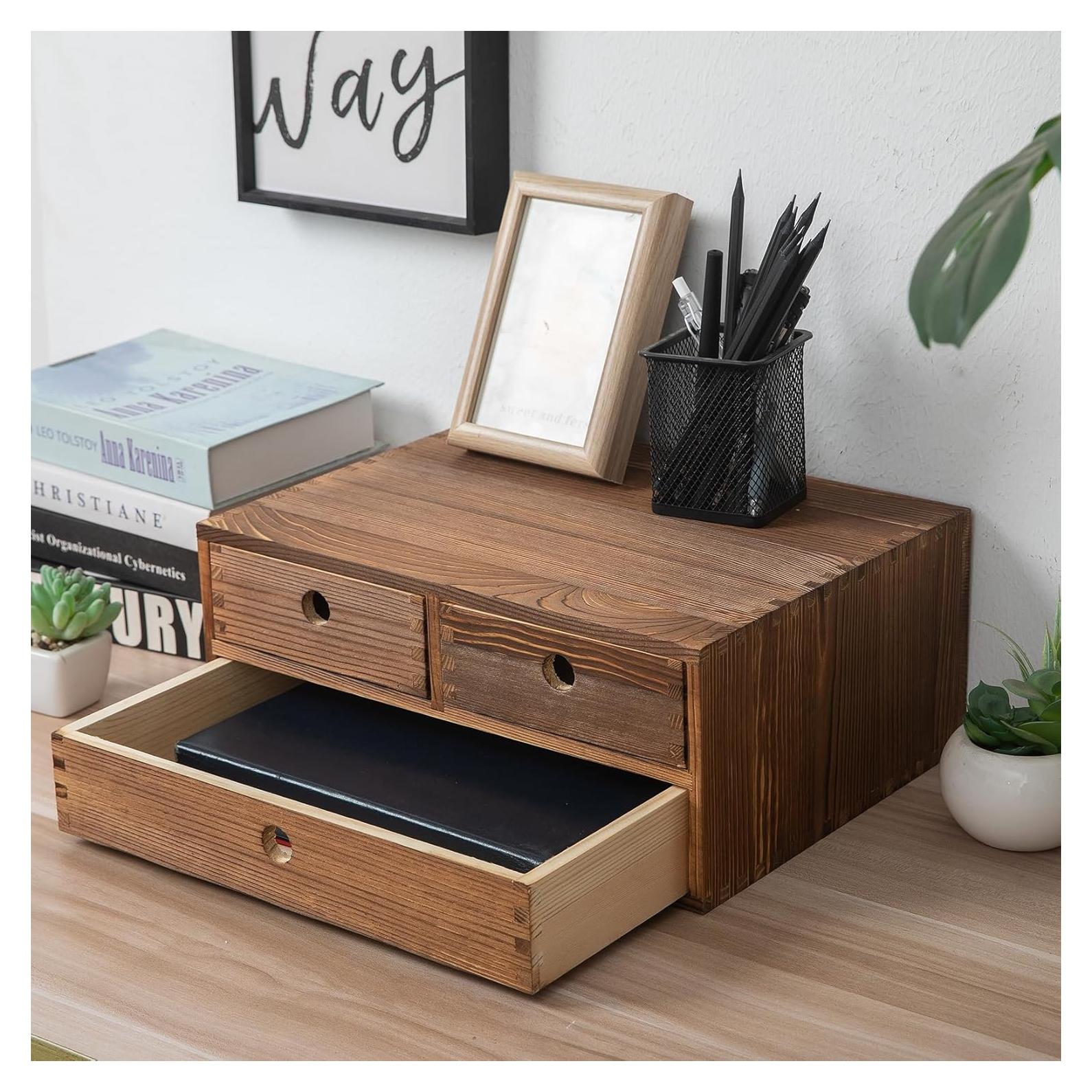 Gabinete de Almacenamiento de Madera ExoLiry 3 Cajones Marrón