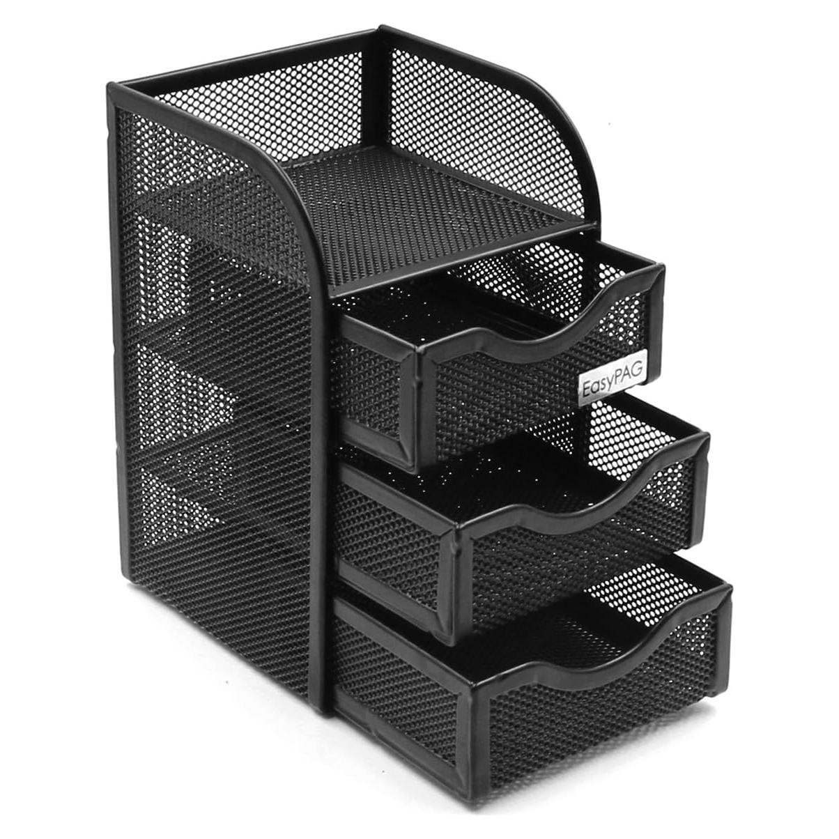 Organizador de Escritorio EasyPAG con 3 Cajones, Metal Negro