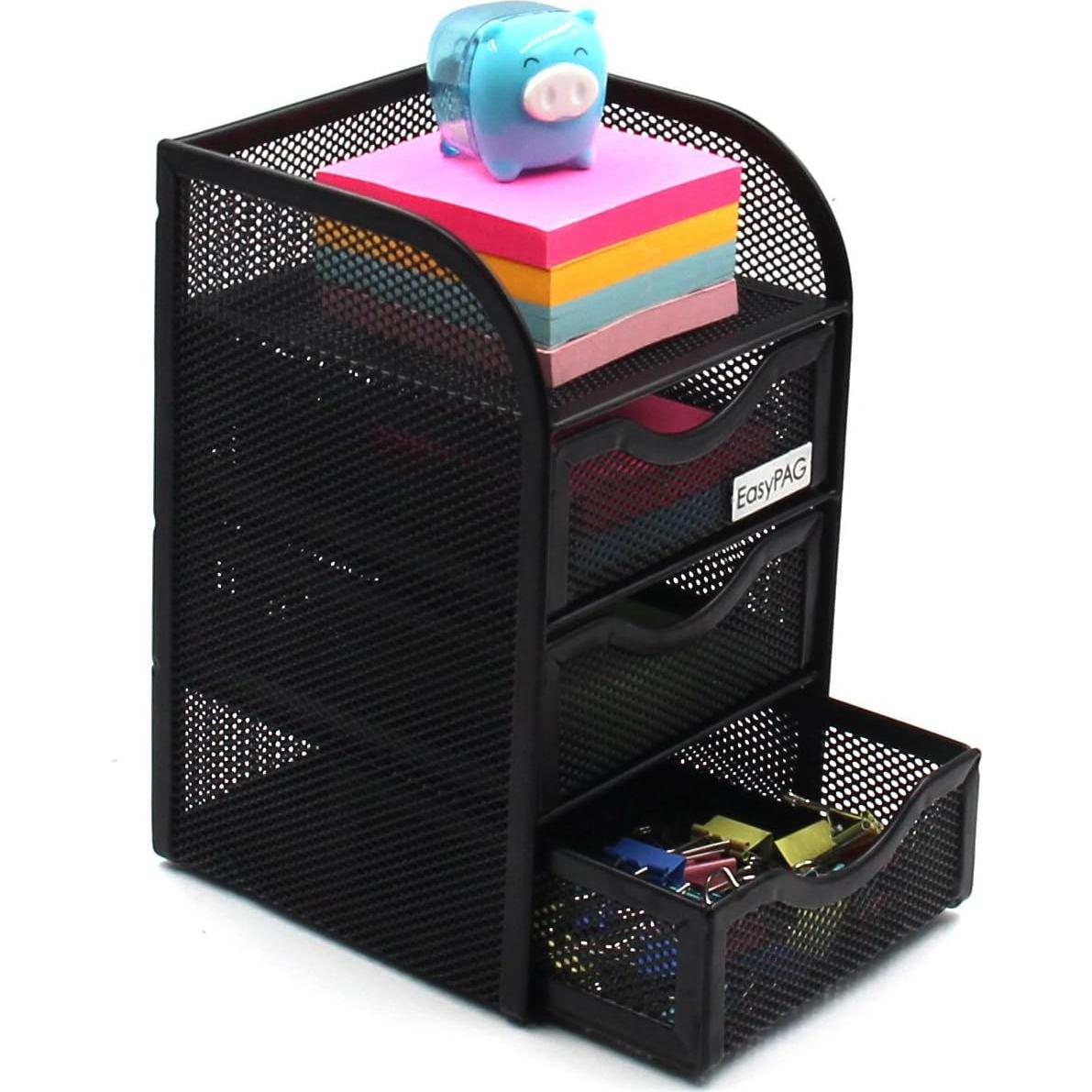 Organizador de Escritorio EasyPAG con 3 Cajones, Metal Negro