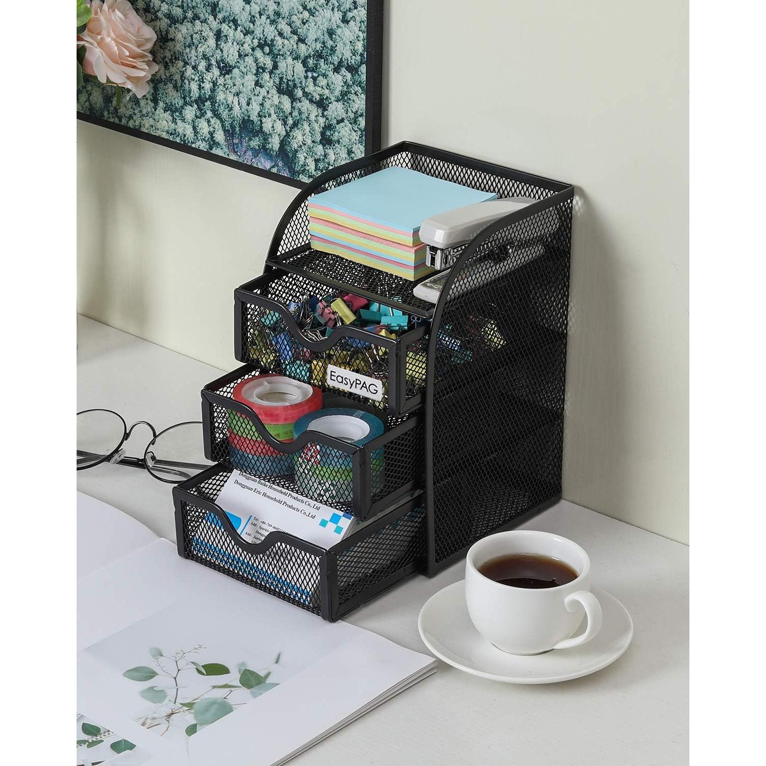 Organizador de Escritorio EasyPAG con 3 Cajones, Metal Negro