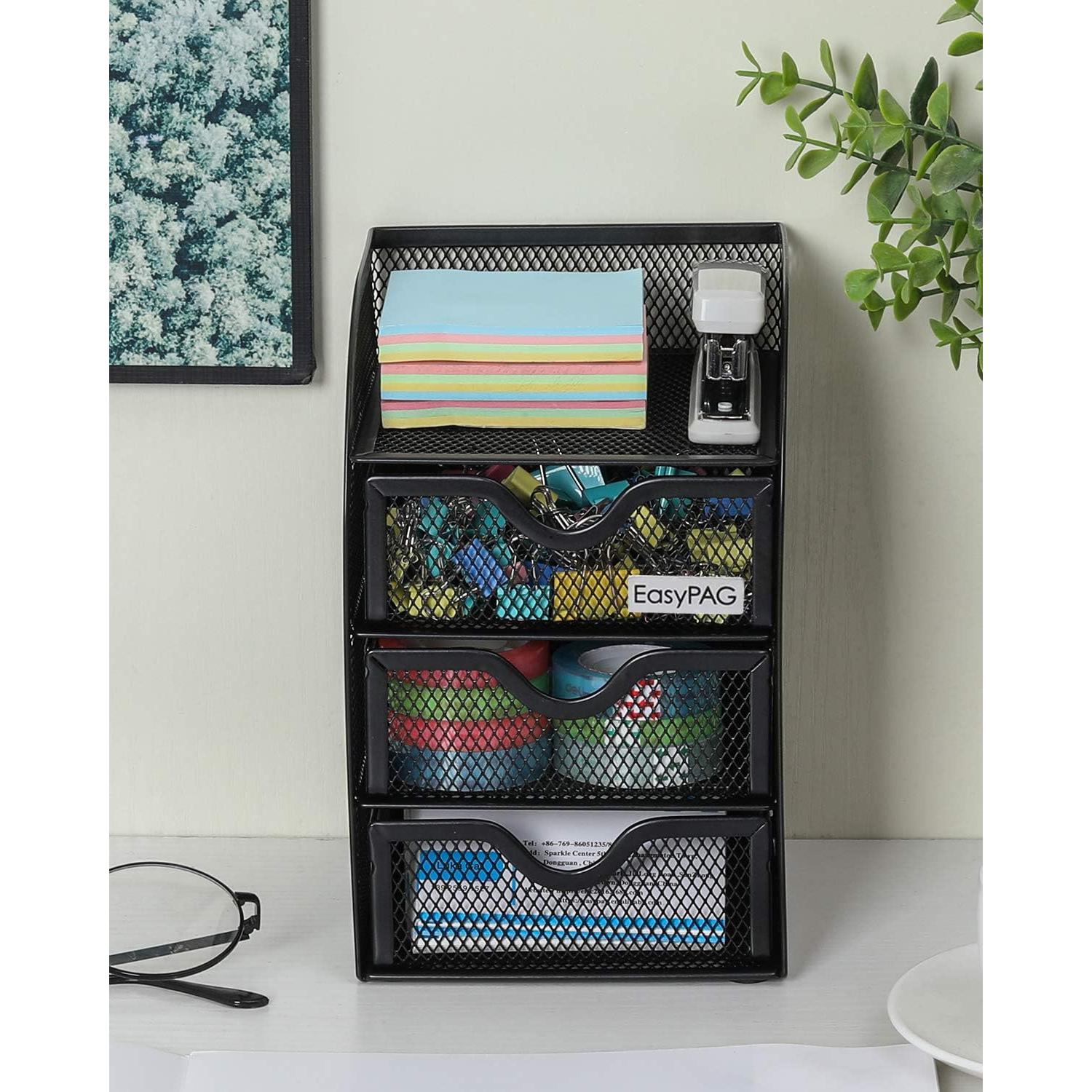 Organizador de Escritorio EasyPAG con 3 Cajones, Metal Negro