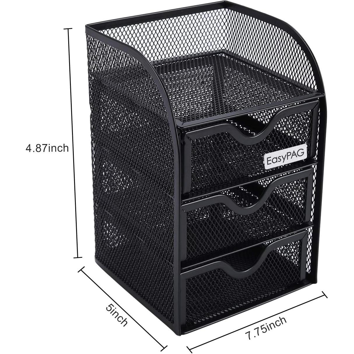 Organizador de Escritorio EasyPAG con 3 Cajones, Metal Negro