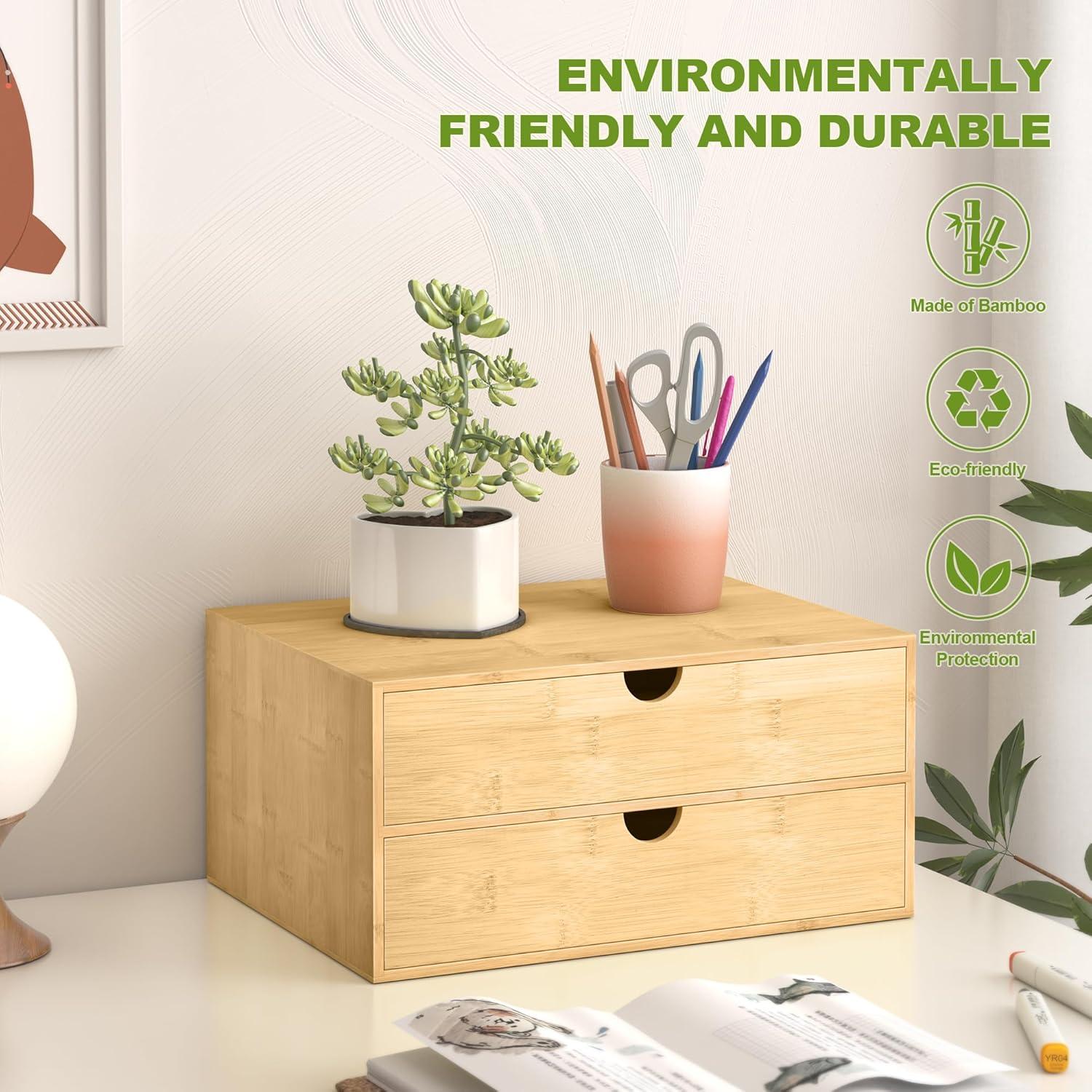 Organizador de Escritorio de Bambú Wisuce con 2 Cajones