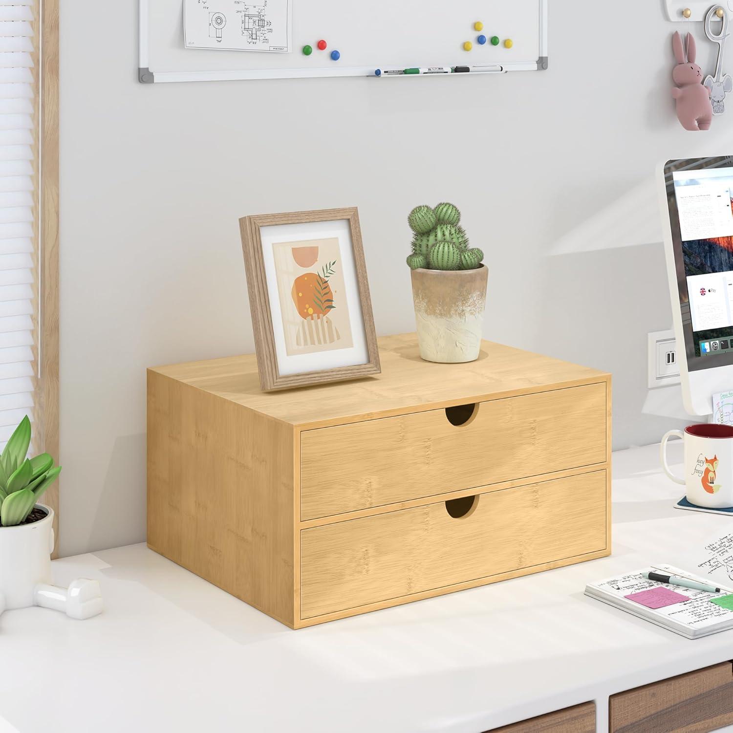 Organizador de Escritorio de Bambú Wisuce con 2 Cajones