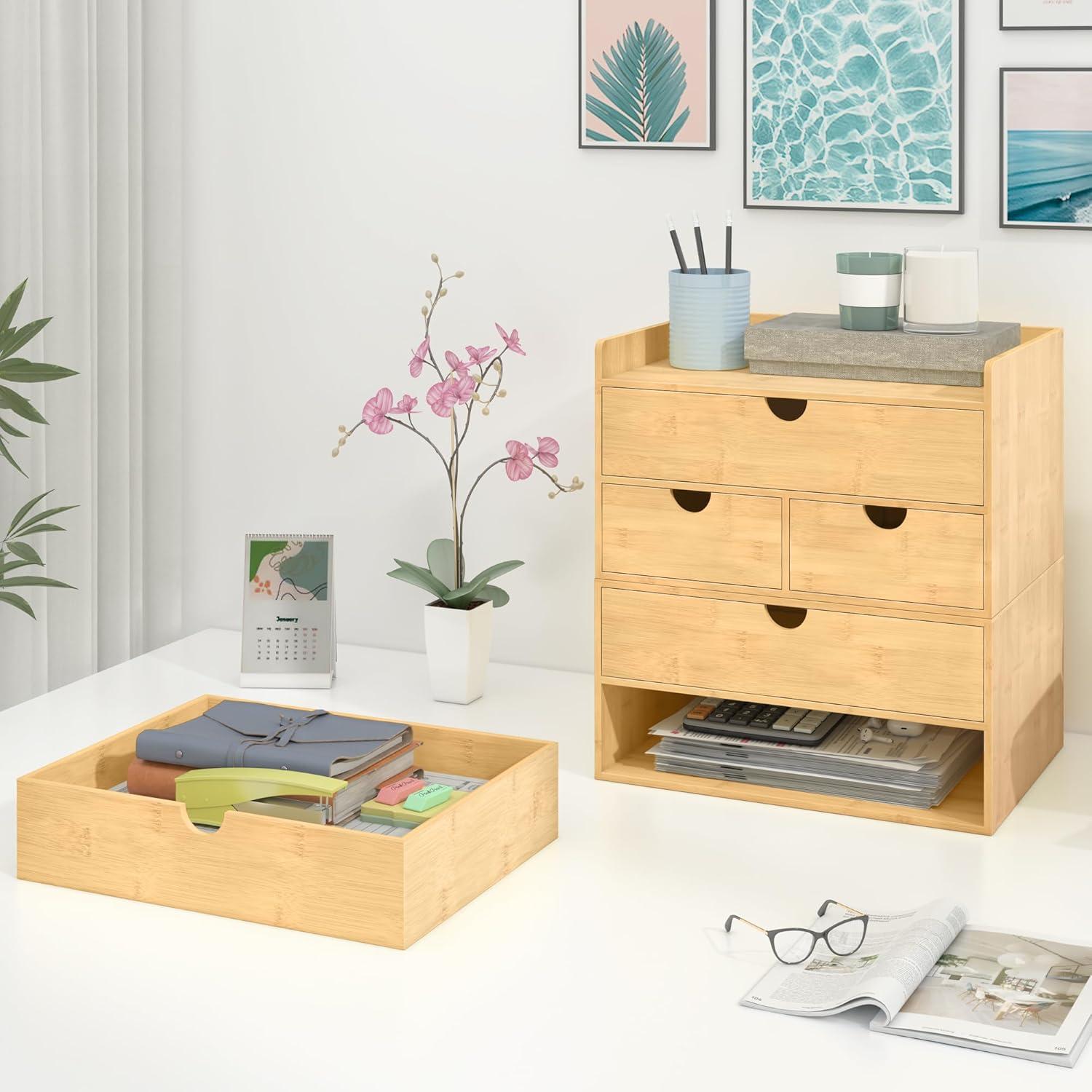 Organizador de Escritorio de Bambú Wisuce con 2 Cajones