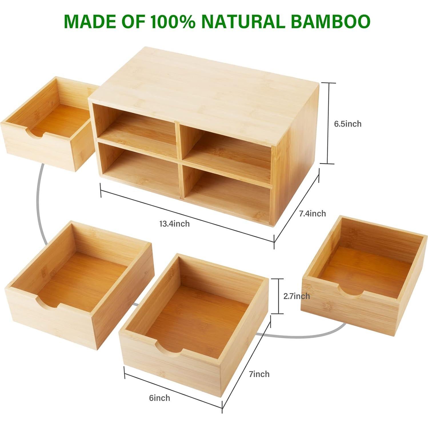 Organizador de Escritorio de Bambú Charmewooden 4 Cajones