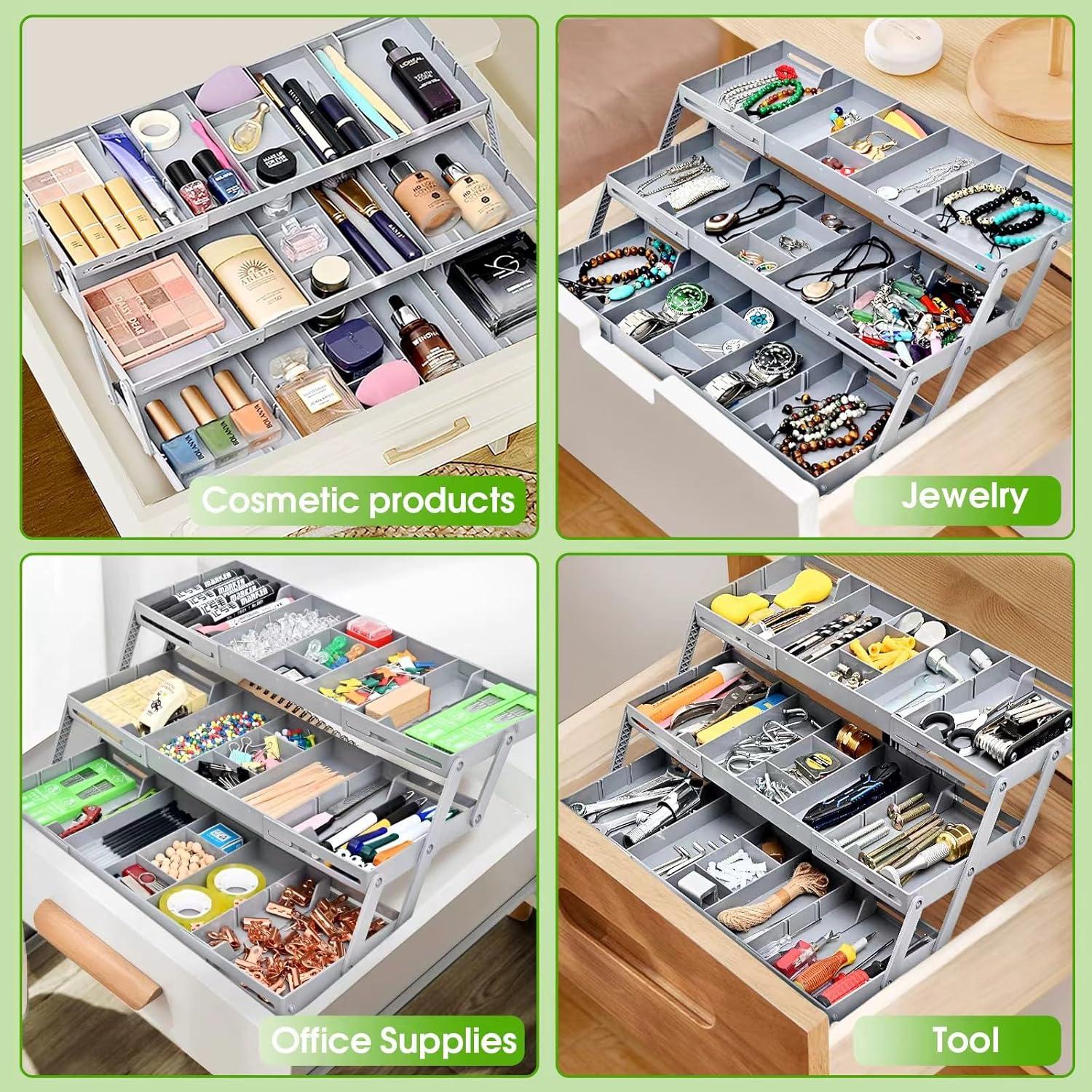 Organizador de Cajones Expandible Gisiyunly 3 Niveles Gris