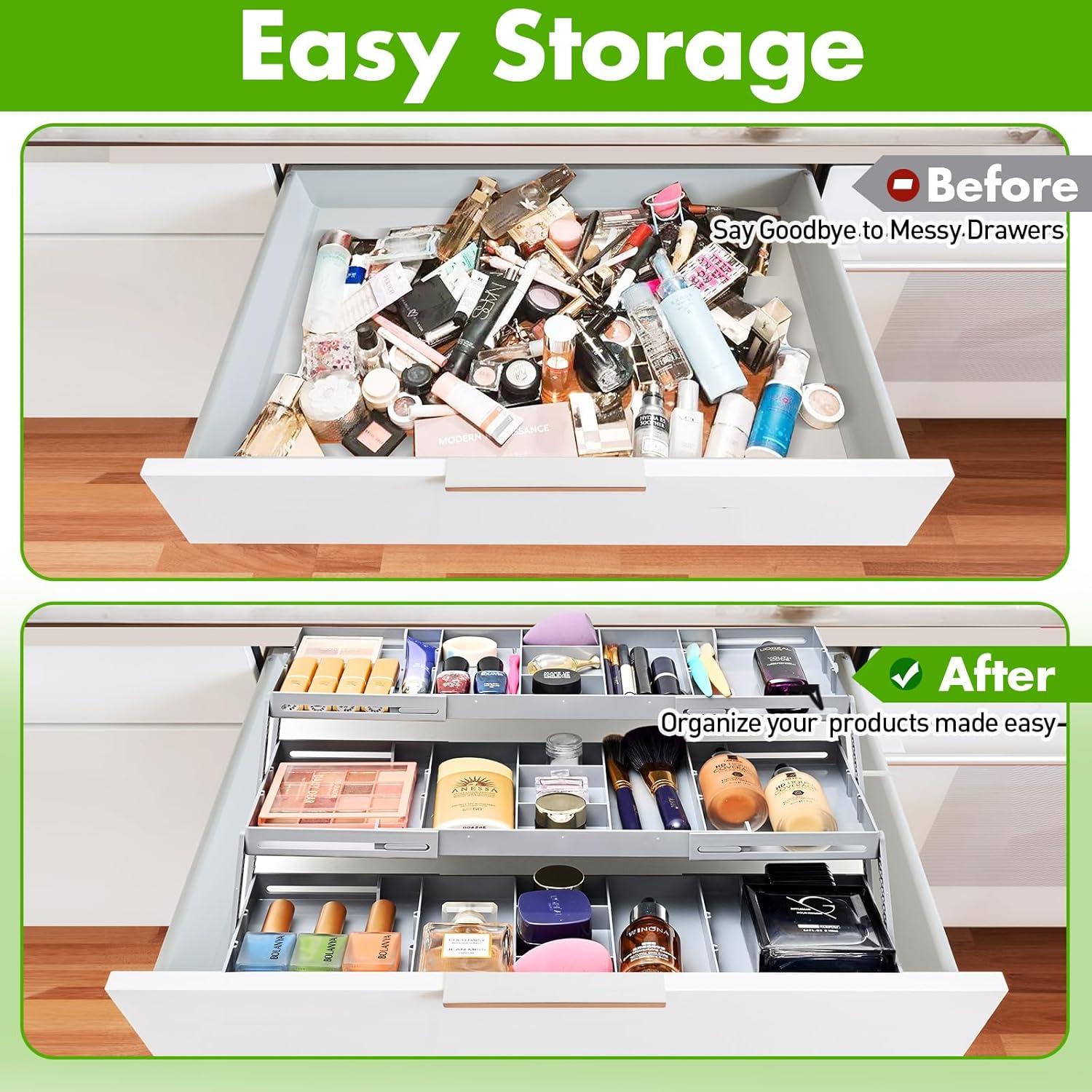 Organizador de Cajones Expandible Gisiyunly 3 Niveles Gris