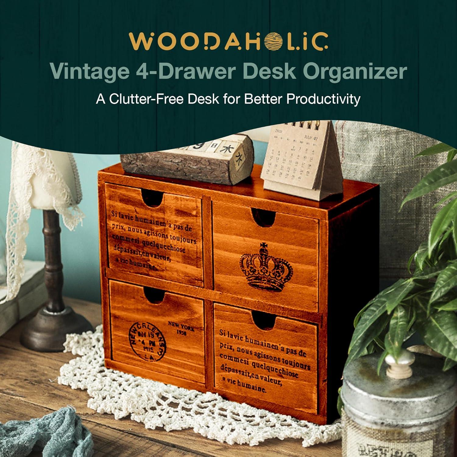 Organizador de Escritorio Woodaholic 4 Cajones Madera Caoba