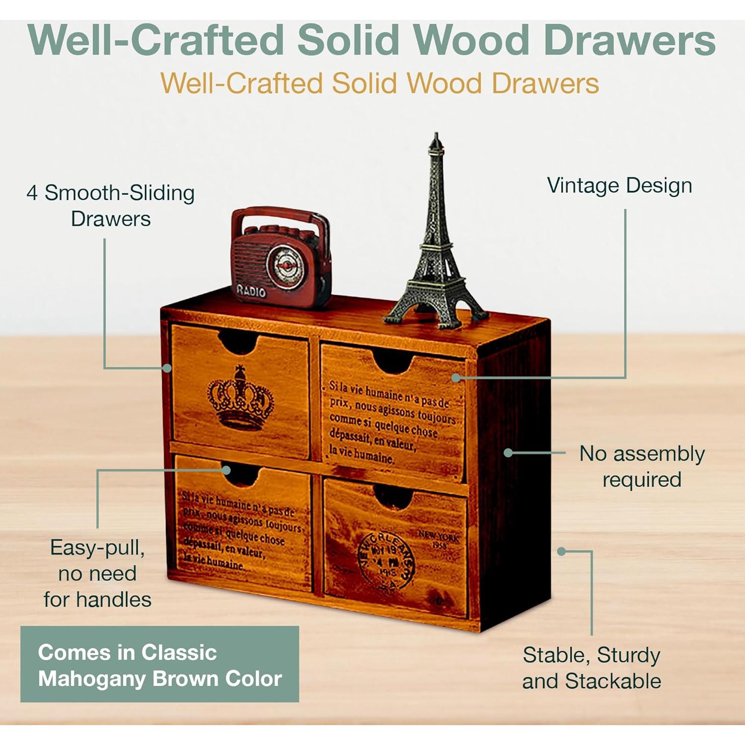 Organizador de Escritorio Woodaholic 4 Cajones Madera Caoba