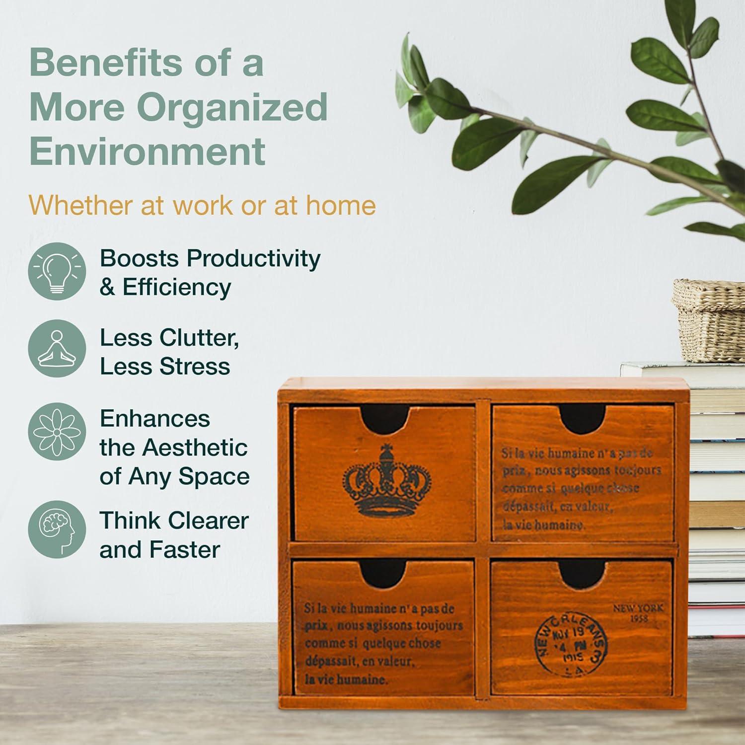 Organizador de Escritorio Woodaholic 4 Cajones Madera Caoba