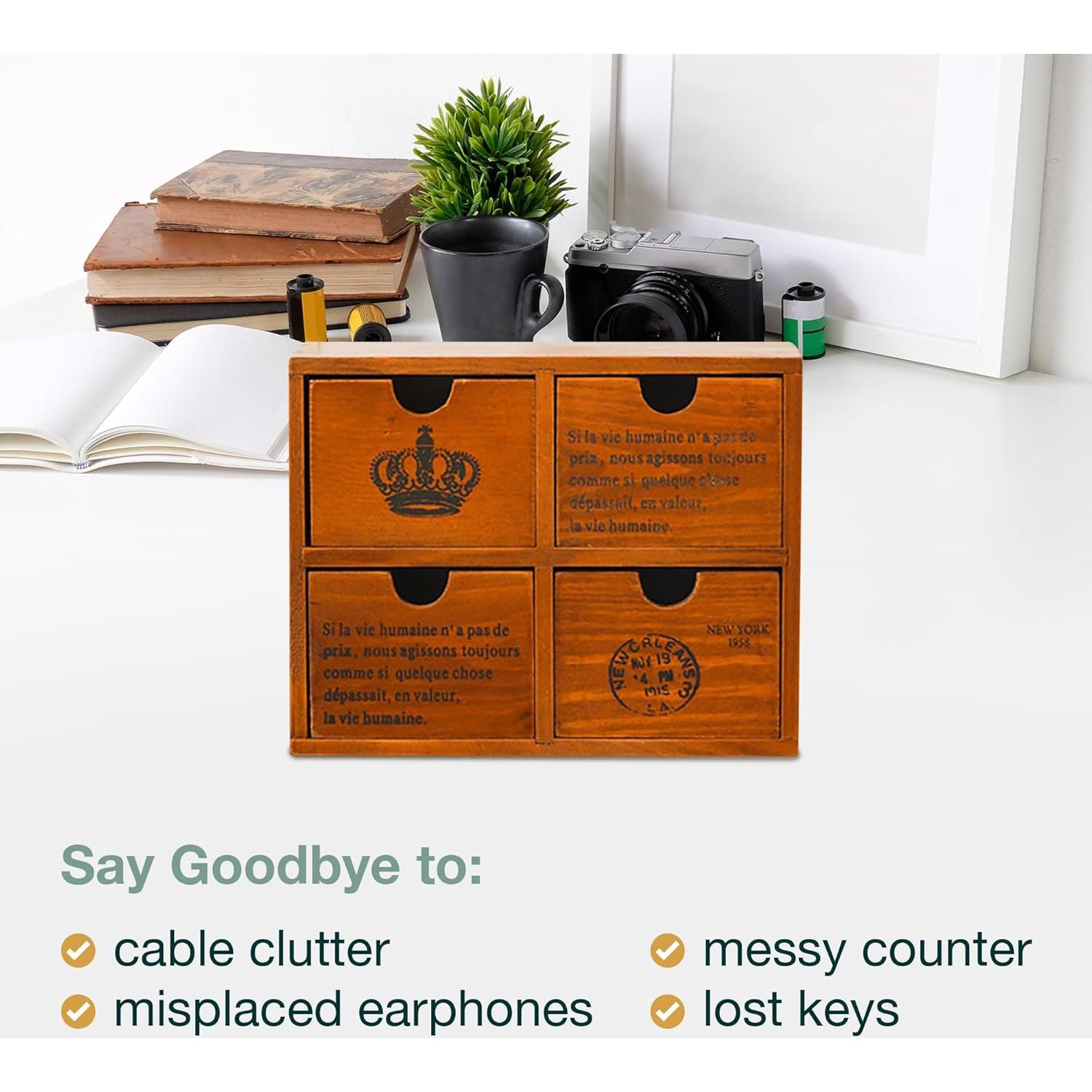 Organizador de Escritorio Woodaholic 4 Cajones Madera Caoba