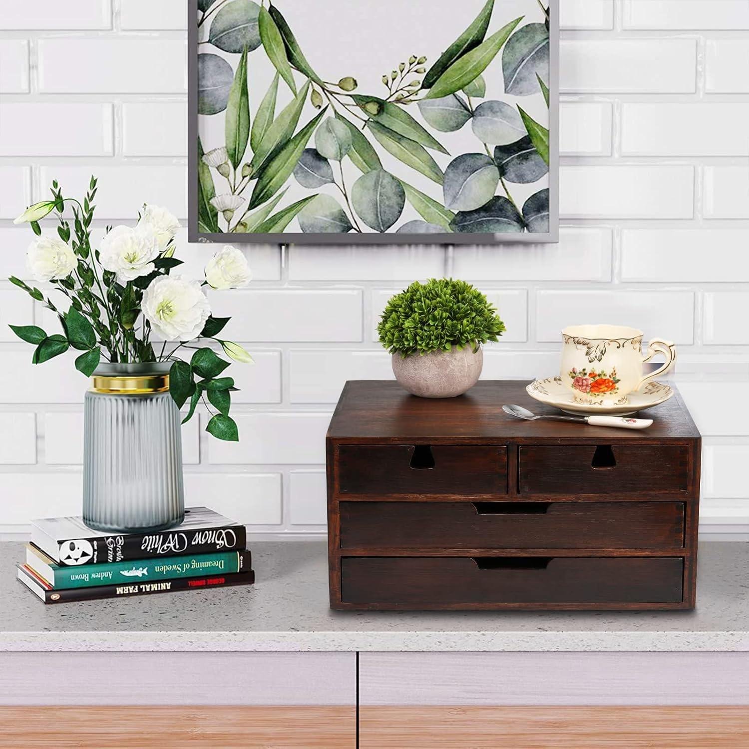 Organizador de Escritorio DEAYOU de Bambú Natural con 4 Cajones