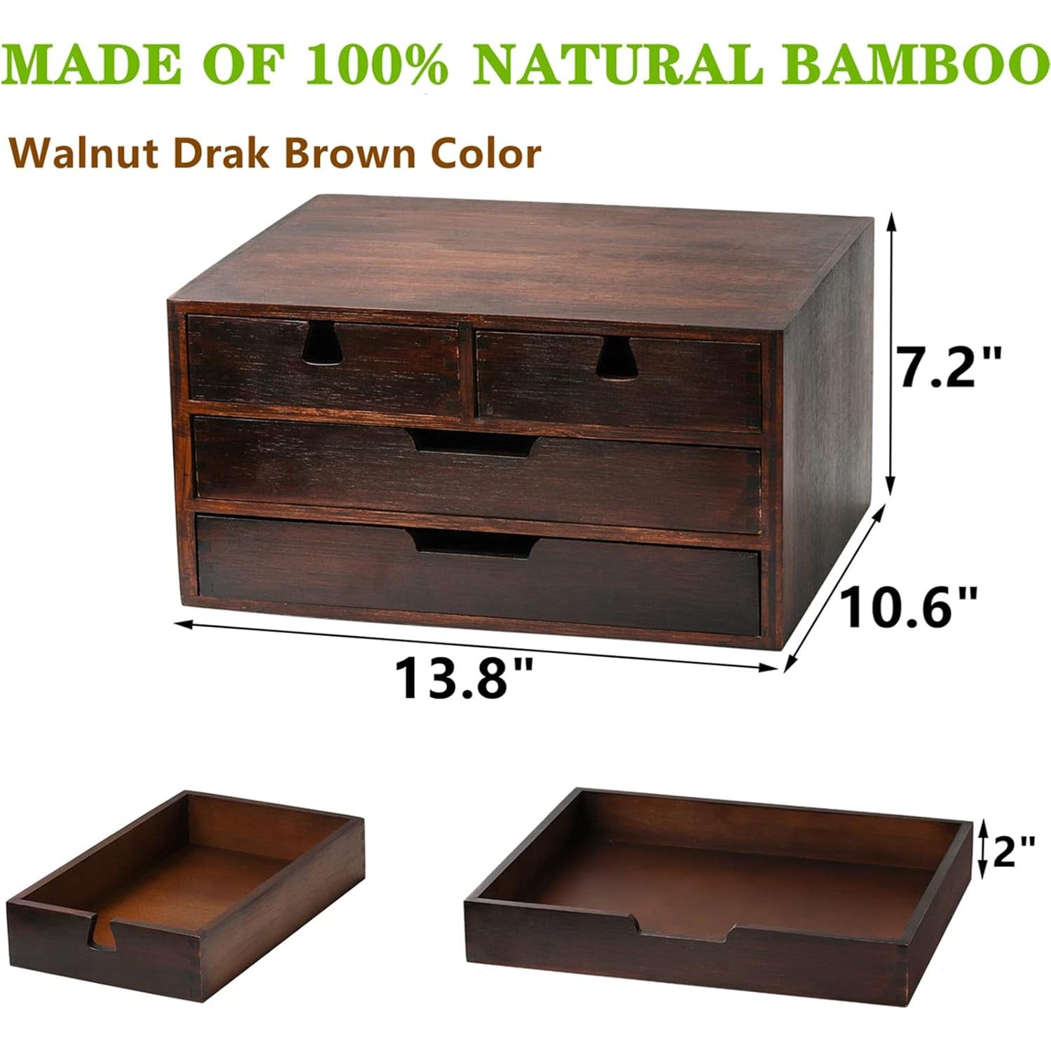 Organizador de Escritorio DEAYOU de Bambú Natural con 4 Cajones
