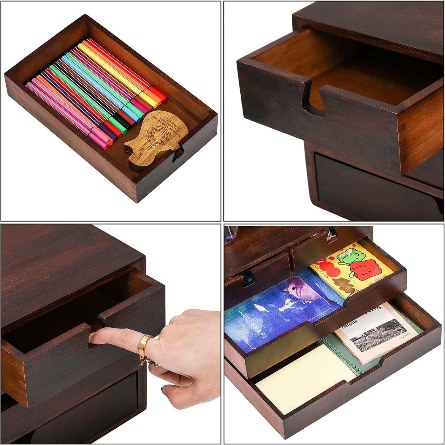 Organizador de Escritorio DEAYOU de Bambú Natural con 4 Cajones