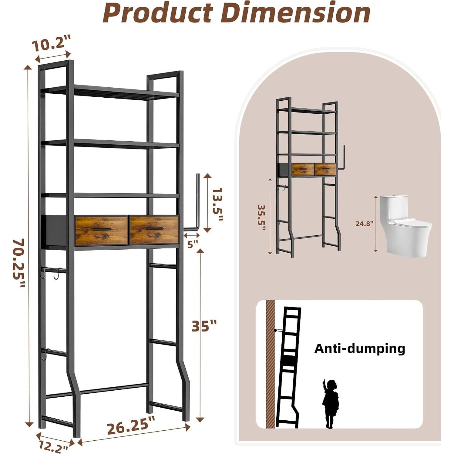 Estante sobre el Inodoro Simple Trending ST68709-BK 4 Niveles