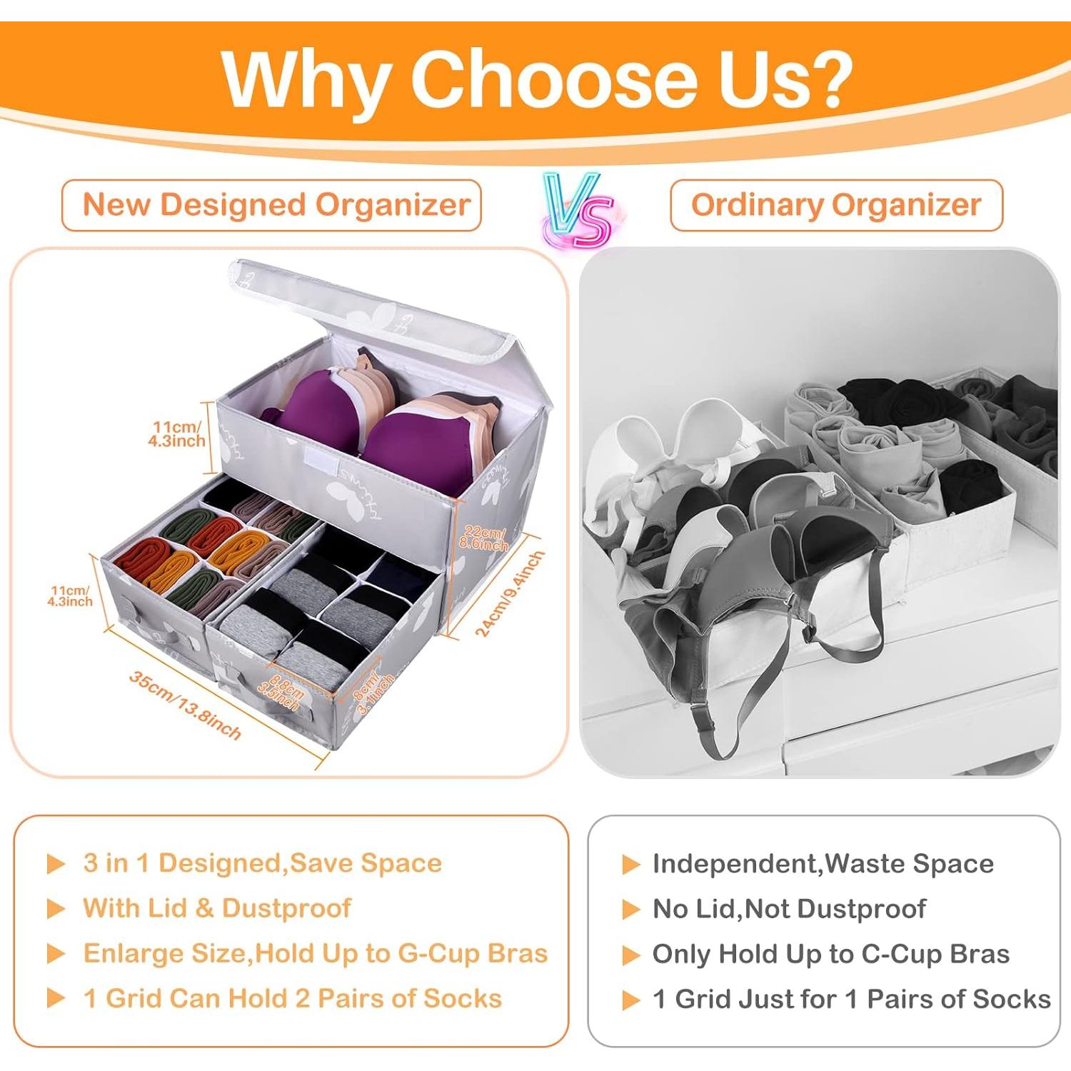 Organizador de Cajón EASEVE 2 Piezas Gris para Ropa Interior