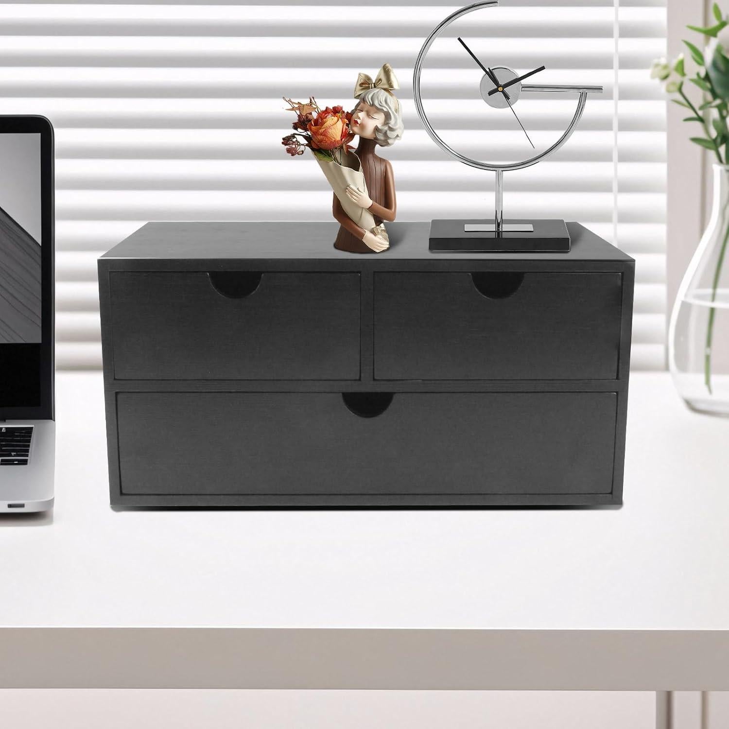 Organizador de Escritorio Charmewooden Negro 3 Cajones Bambú