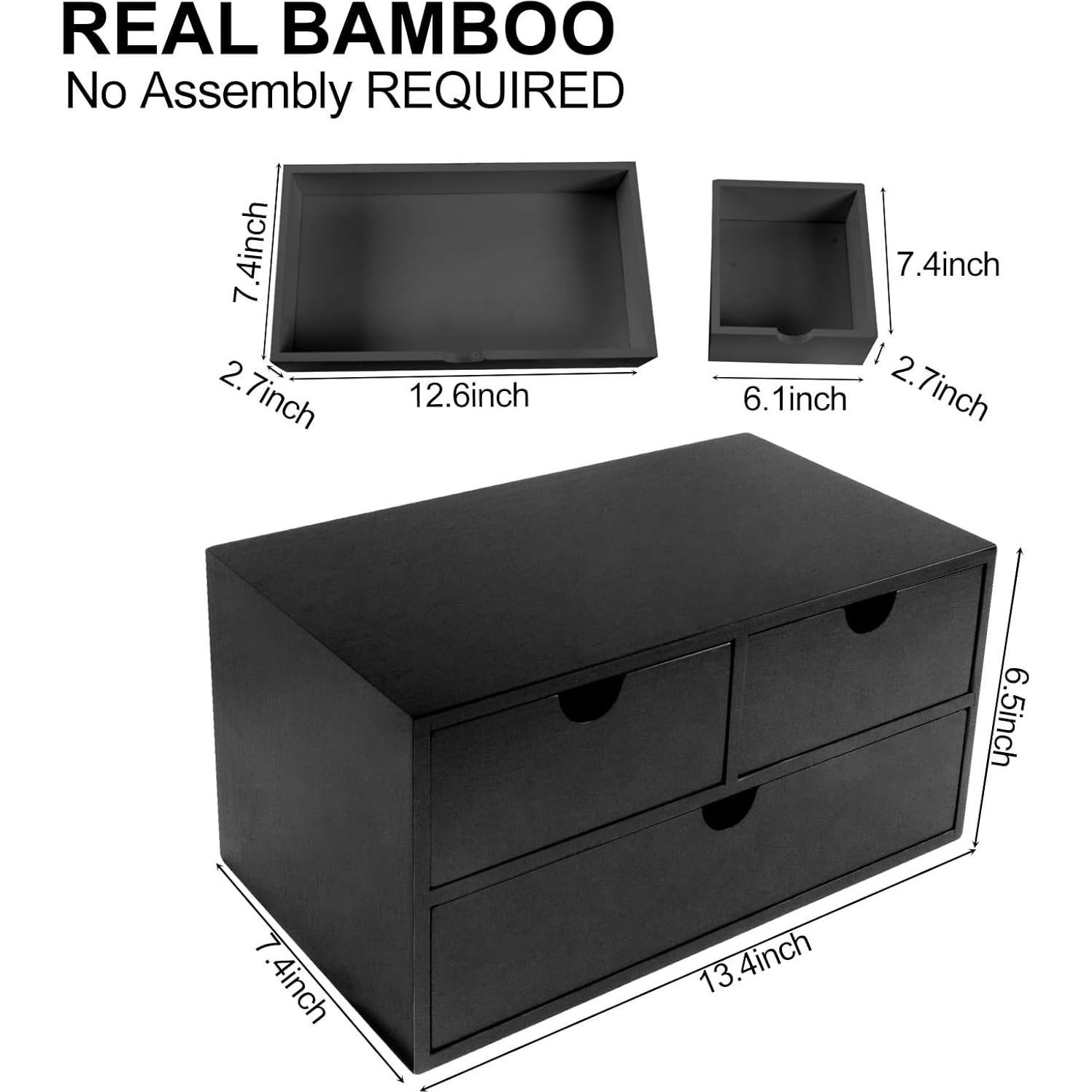 Organizador de Escritorio Charmewooden Negro 3 Cajones Bambú