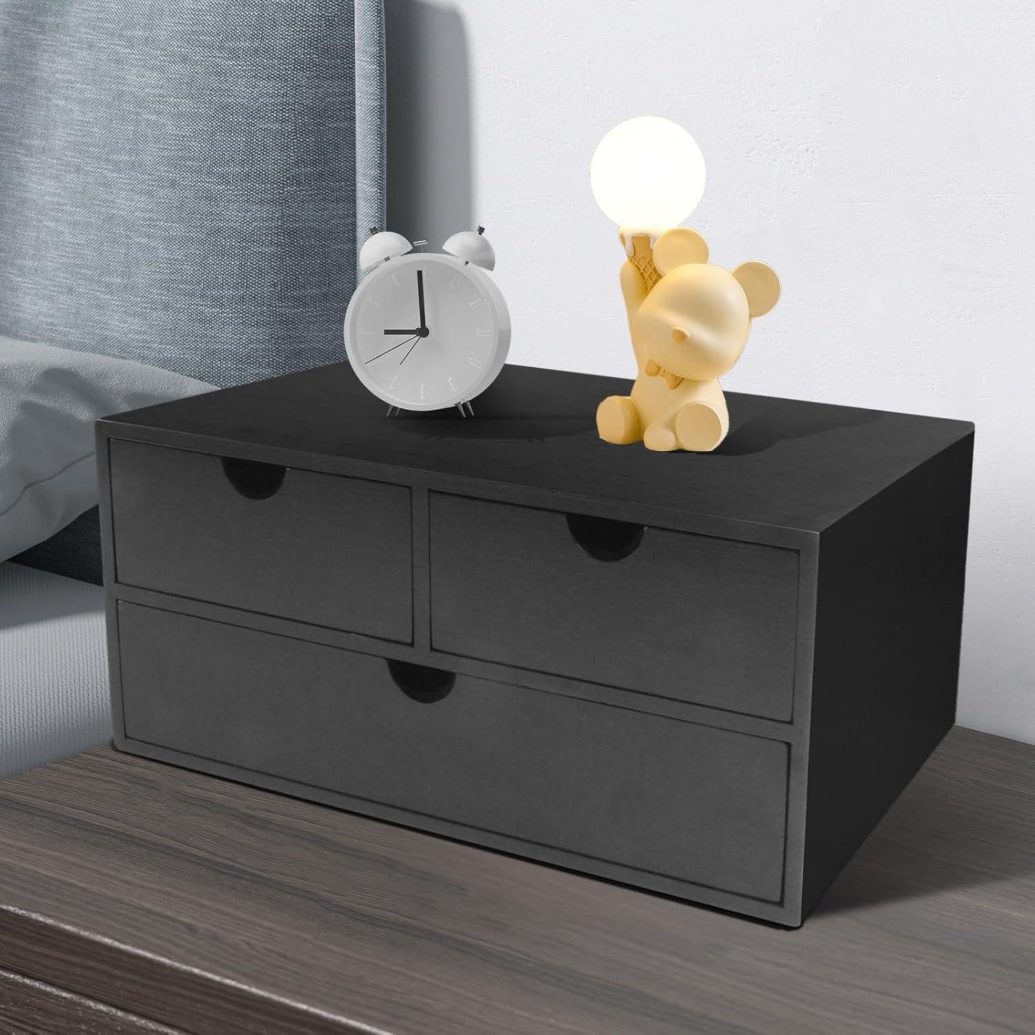 Organizador de Escritorio Charmewooden Negro 3 Cajones Bambú