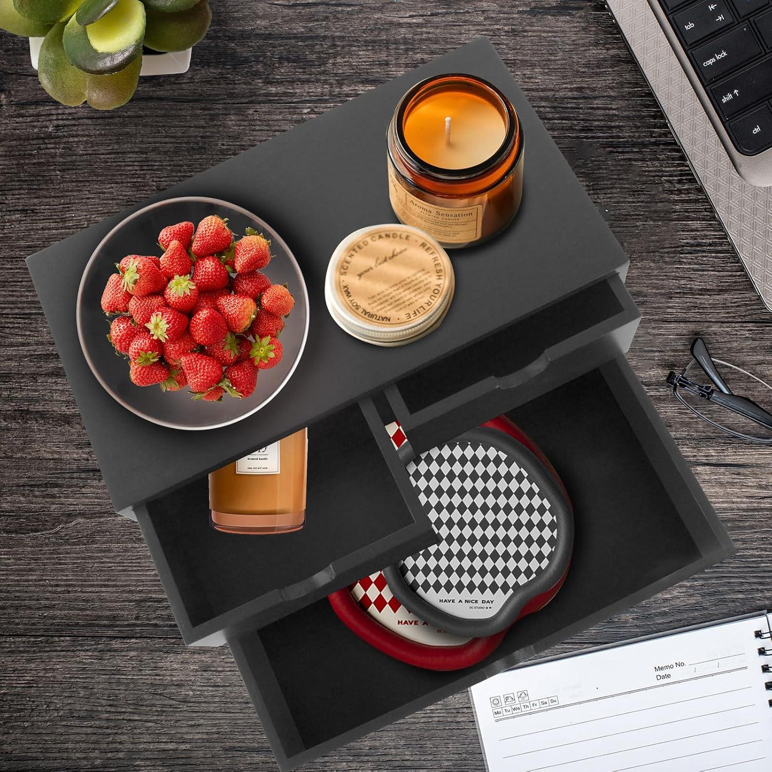 Organizador de Escritorio Charmewooden Negro 3 Cajones Bambú