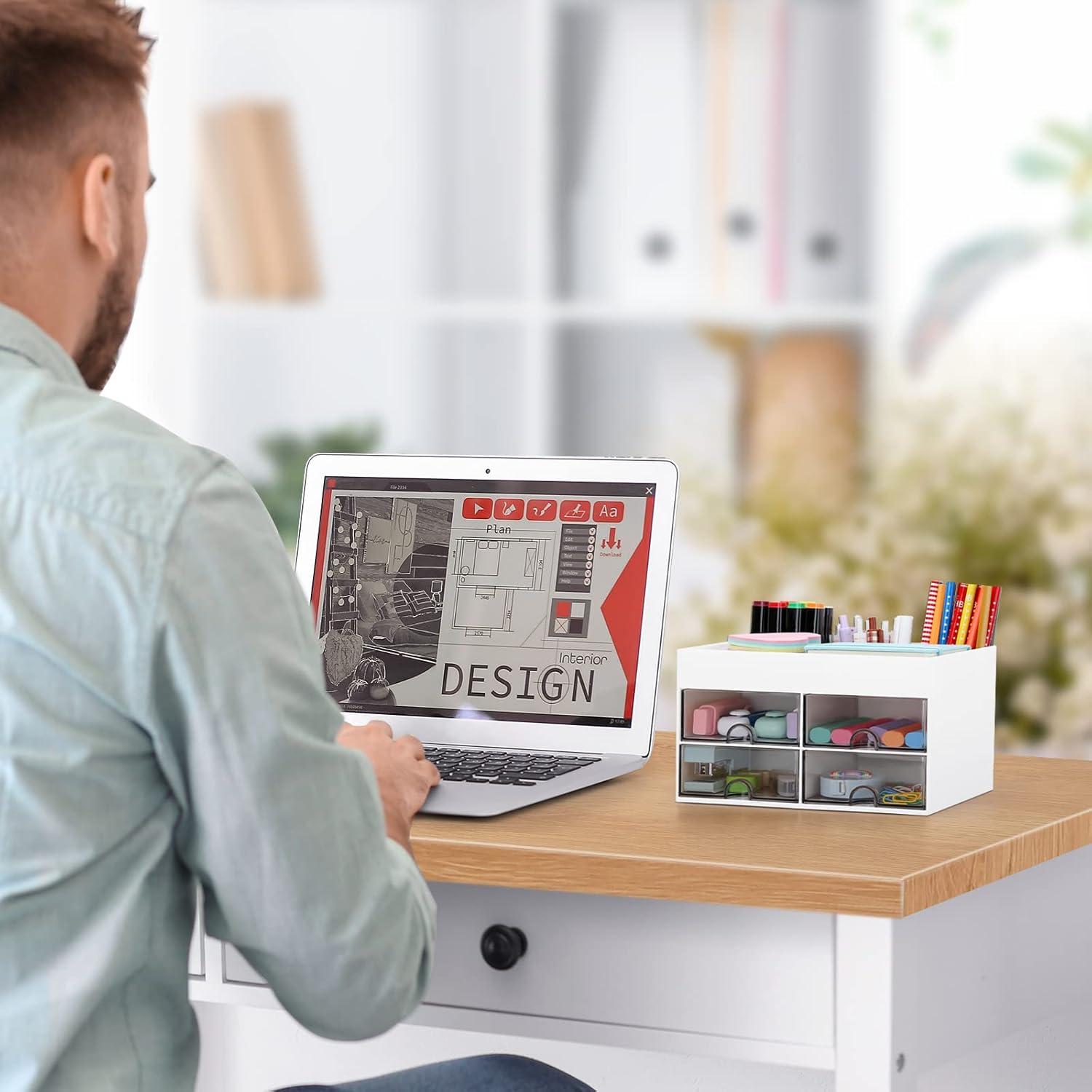 Organizador de Escritorio LETURE Blanco con Cajones y Compartimentos