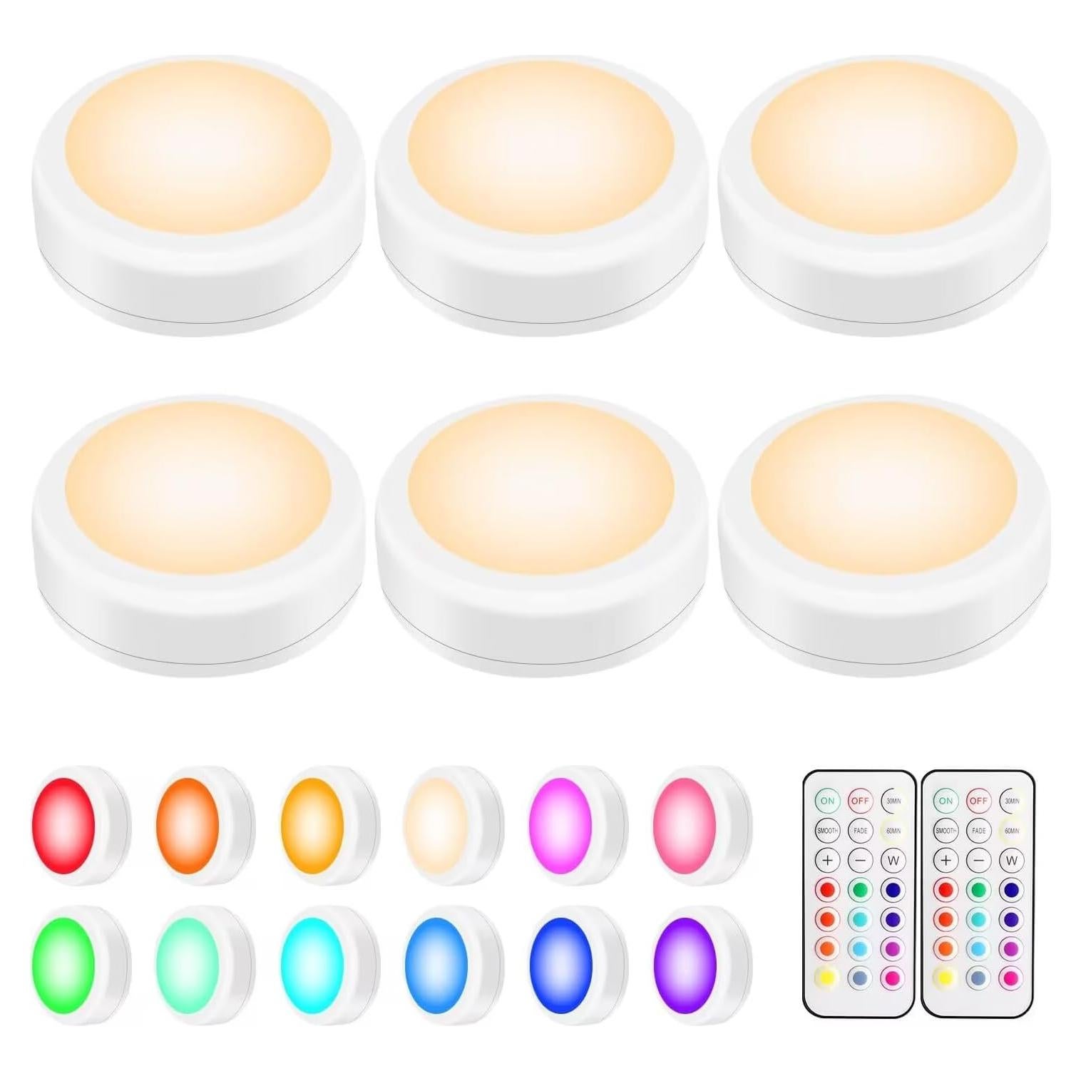 Luces LED Puck BLS RGB con Control Remoto - Paquete de 6