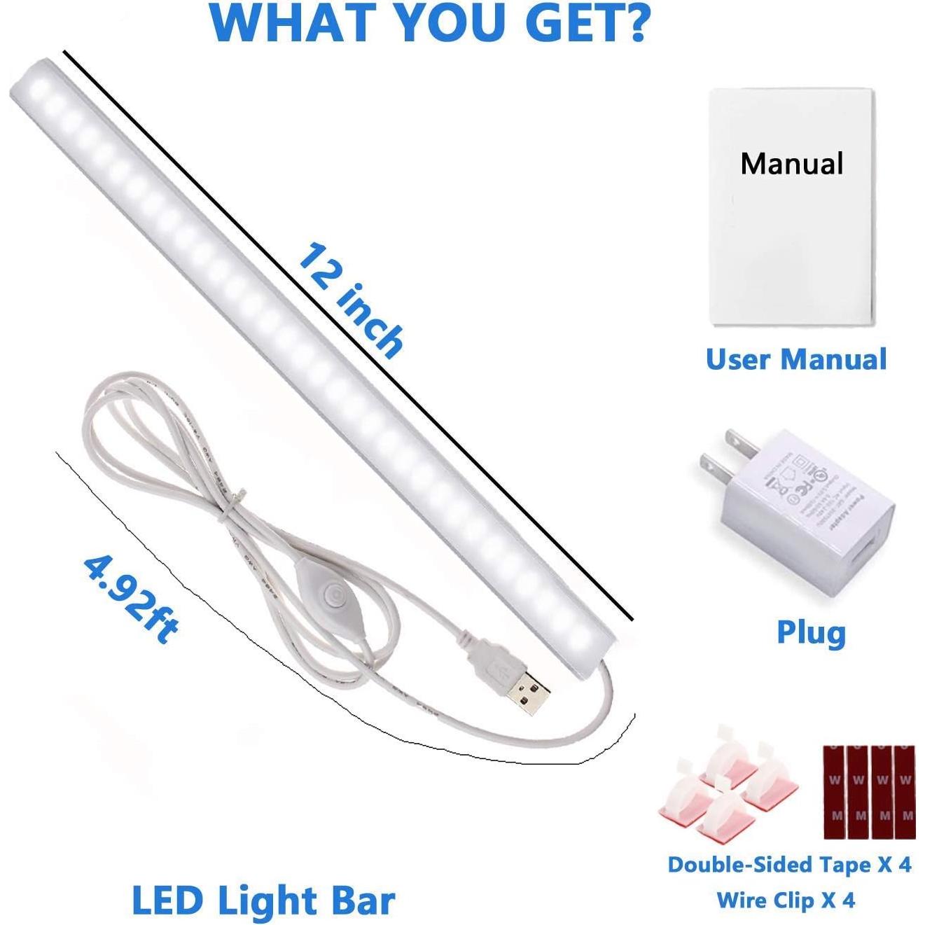 Luz LED Bajo Gabinete JUSJUBR 30 cm Regulable USB 6000K