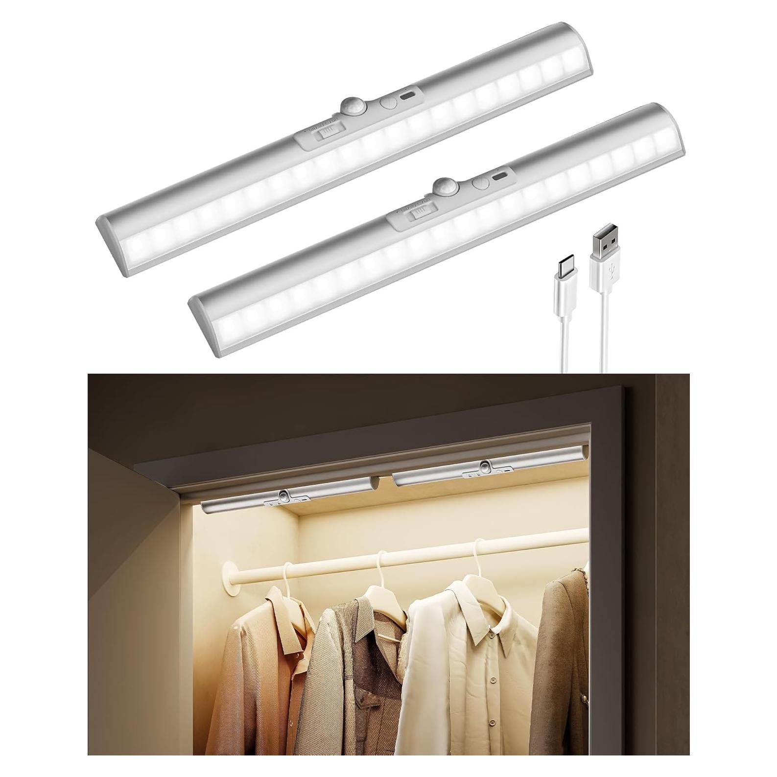 EZVALO Luz de Armario LED Recargable con Sensor de Movimiento - 2 Unidades