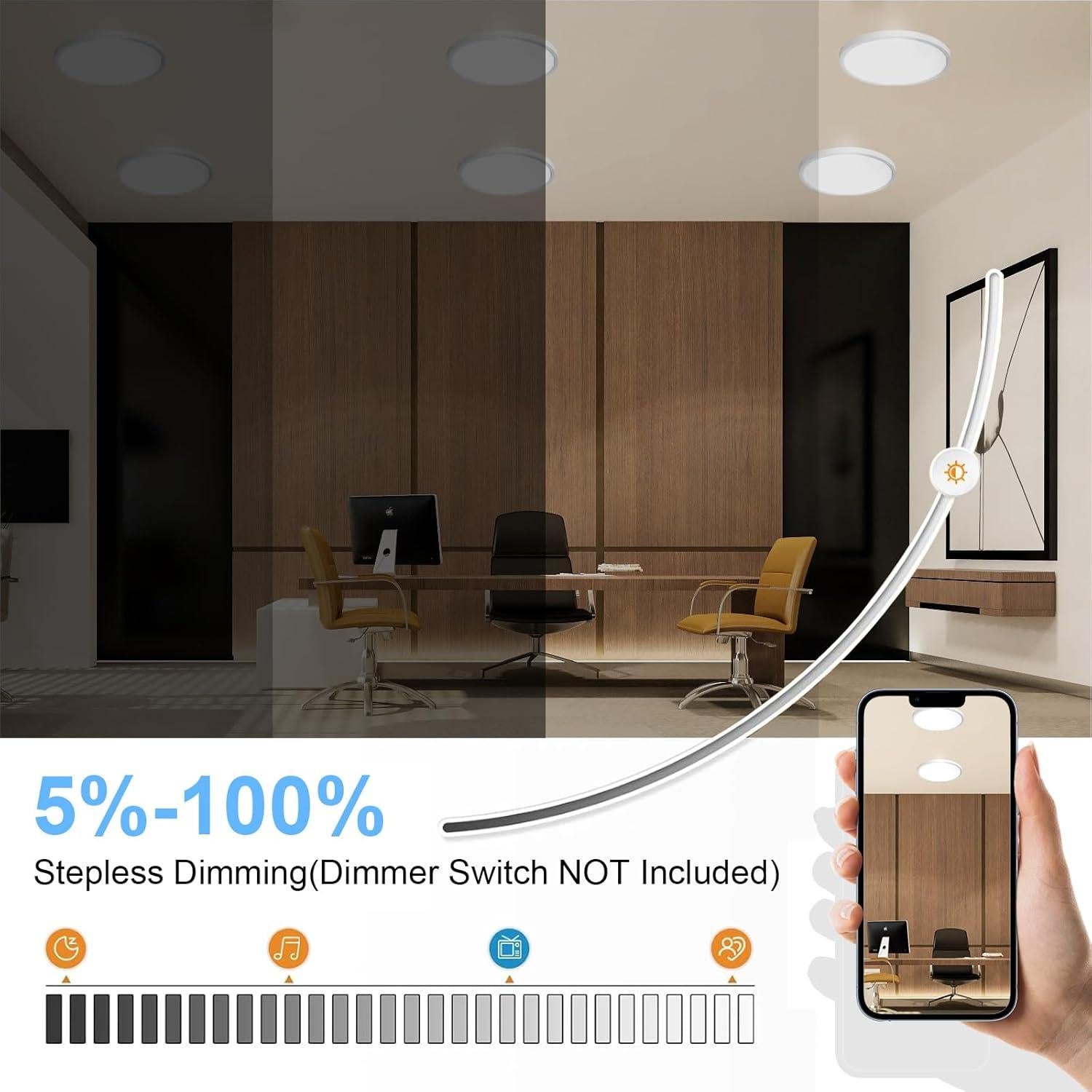 Luz de Techo LED DINGLILIGHTING 6Pack 24W Regulable 30.48cm